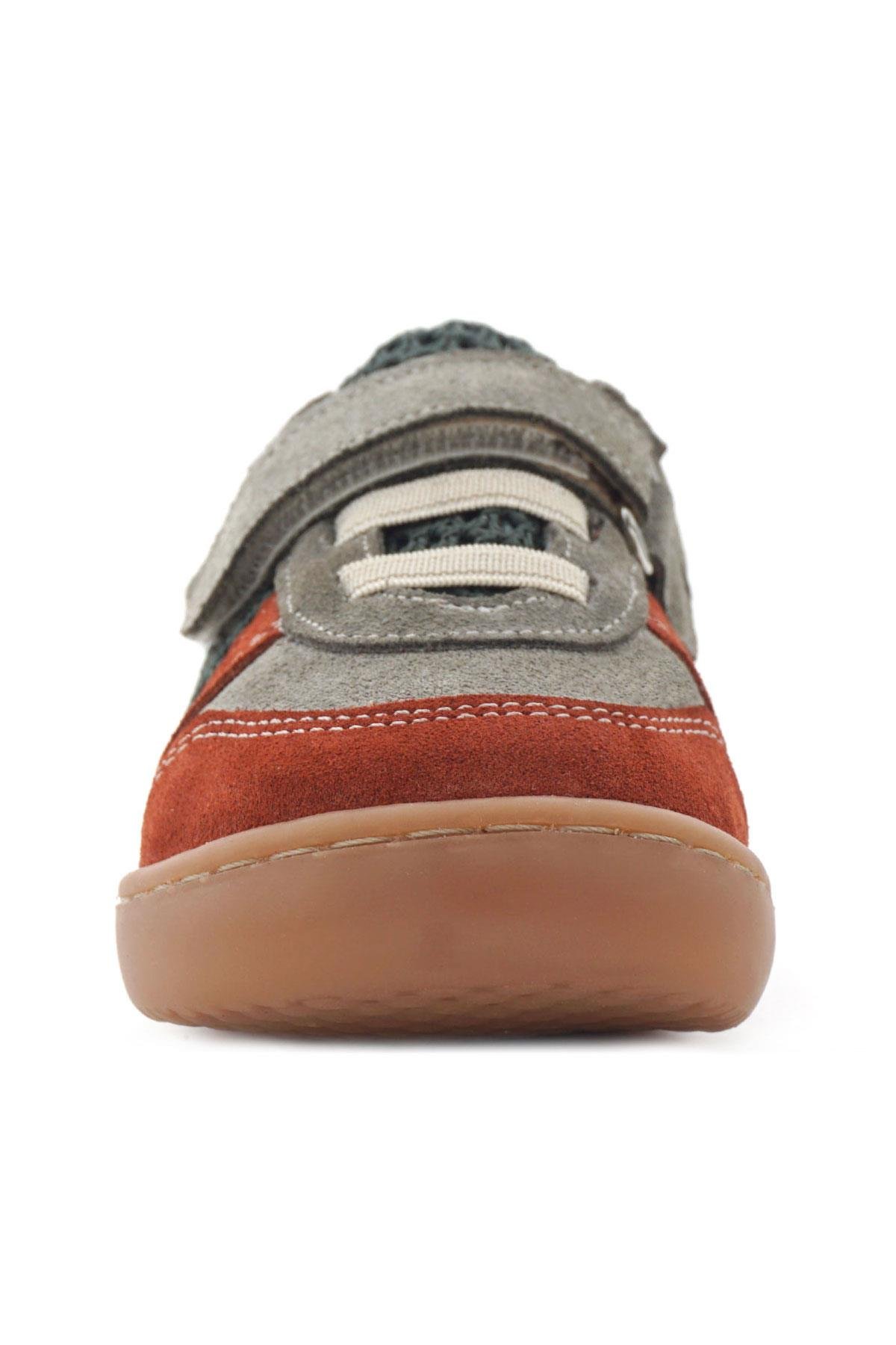 Bob Hakiki Deri Gri Yeşil Barefoot Cırtlı Lastikli Bebek Sneaker Ayakkabı - Görsel 4