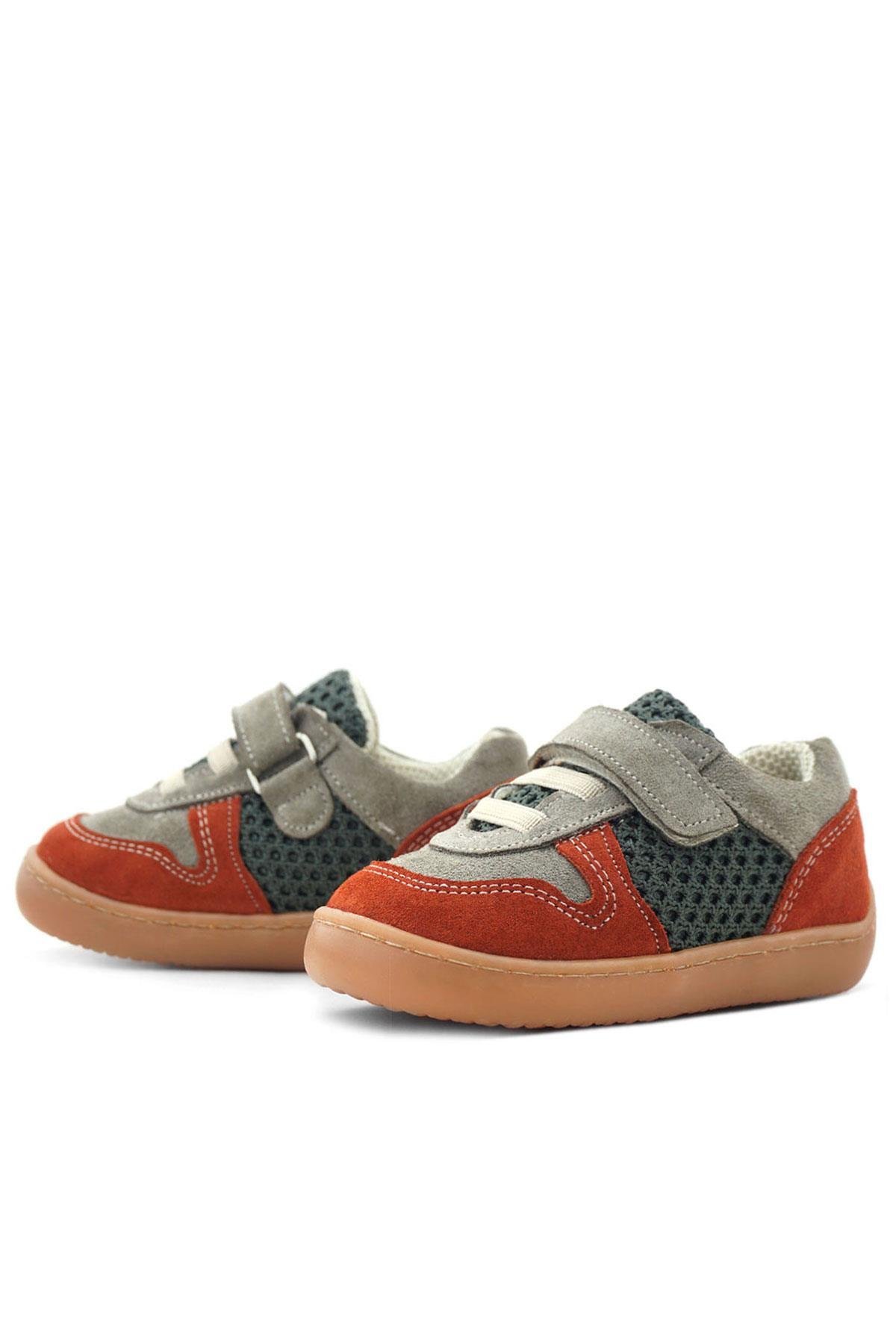 Bob Hakiki Deri Gri Yeşil Barefoot Cırtlı Lastikli Bebek Sneaker Ayakkabı - Görsel 6