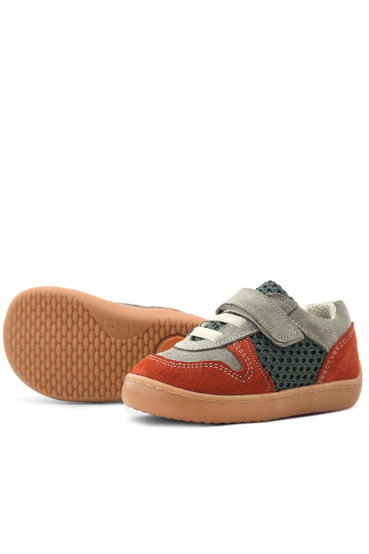 Bob Hakiki Deri Gri Yeşil Barefoot Cırtlı Lastikli Bebek Sneaker Ayakkabı - Görsel 7