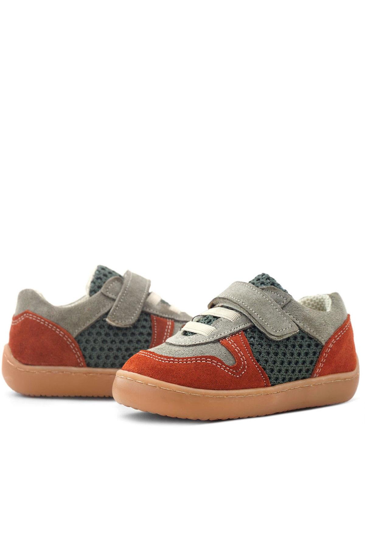 Bob Hakiki Deri Gri Yeşil Barefoot Cırtlı Lastikli Bebek Sneaker Ayakkabı - Görsel 8