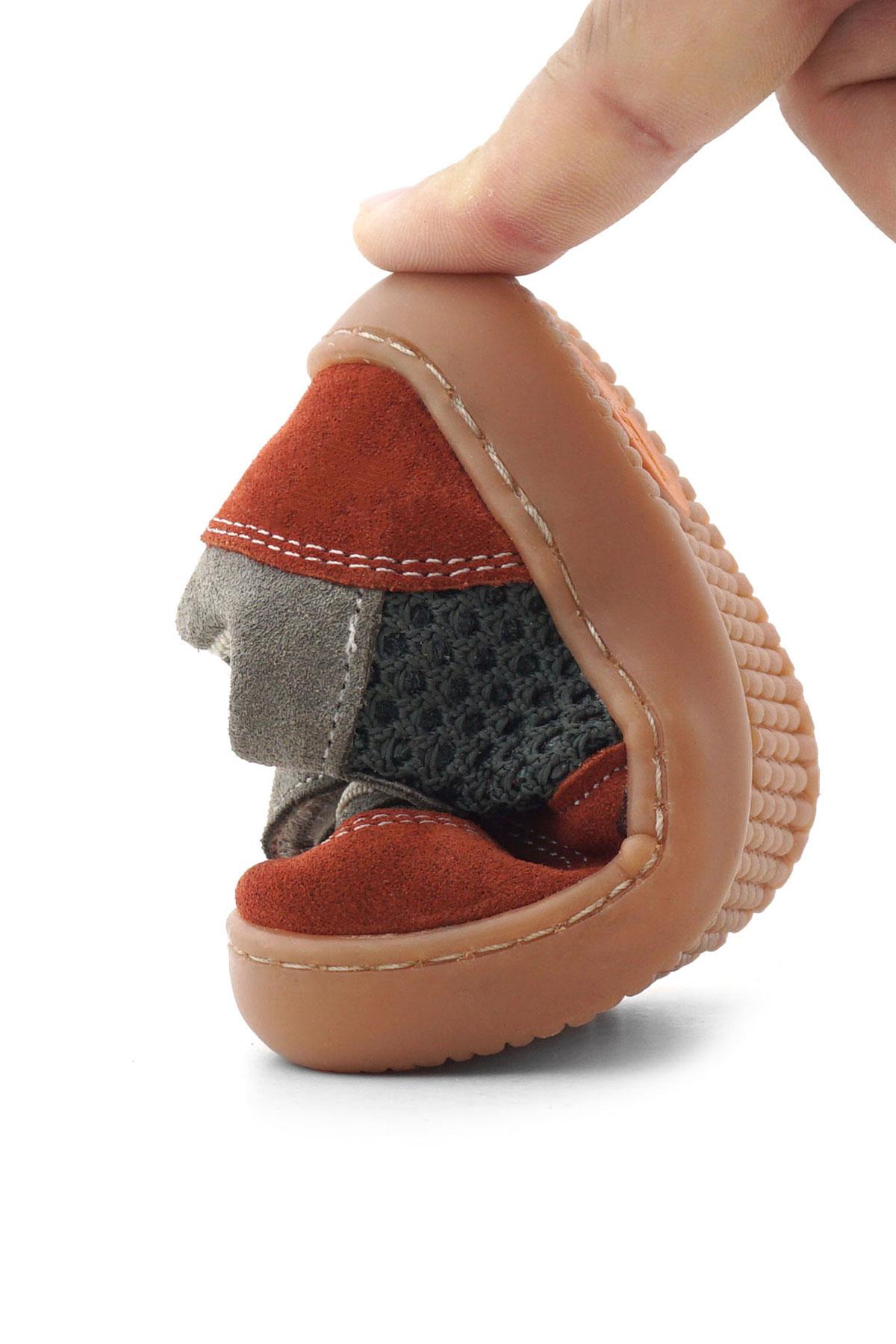 Bob Hakiki Deri Gri Yeşil Barefoot Cırtlı Lastikli Bebek Sneaker Ayakkabı - Görsel 9