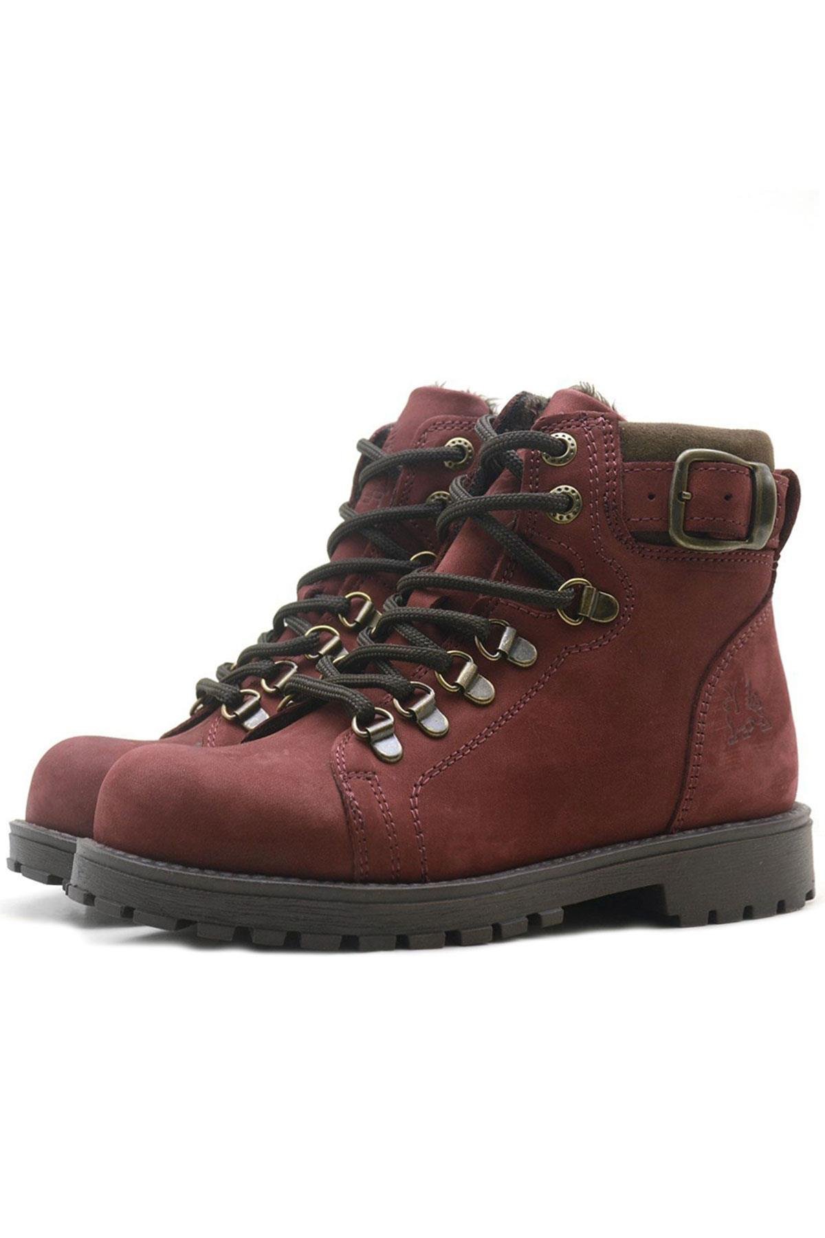 Griffon Hakiki Deri Bordo Fermuarlı Çocuk Bot - Görsel 5