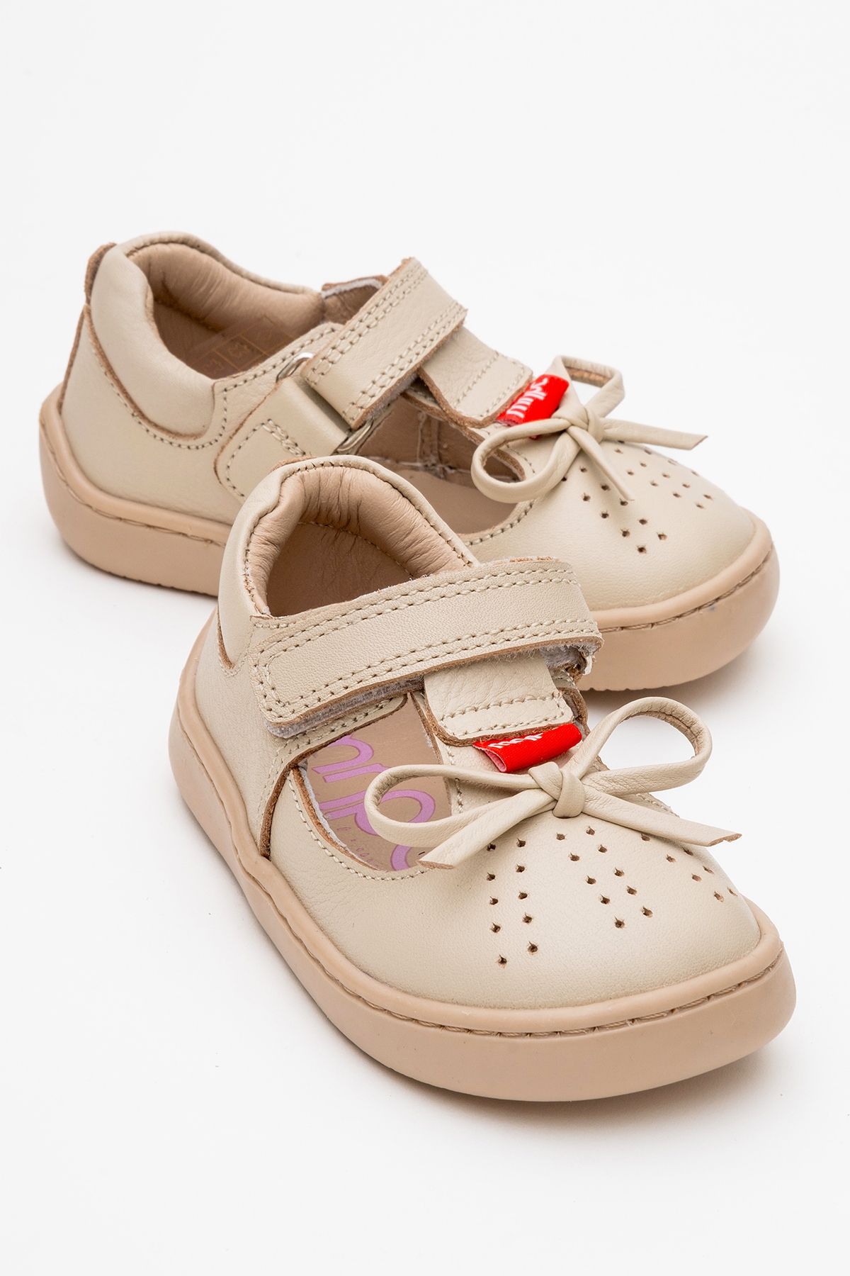 MnpcKız Çocuk Bej Hakiki Deri Günlük Babet