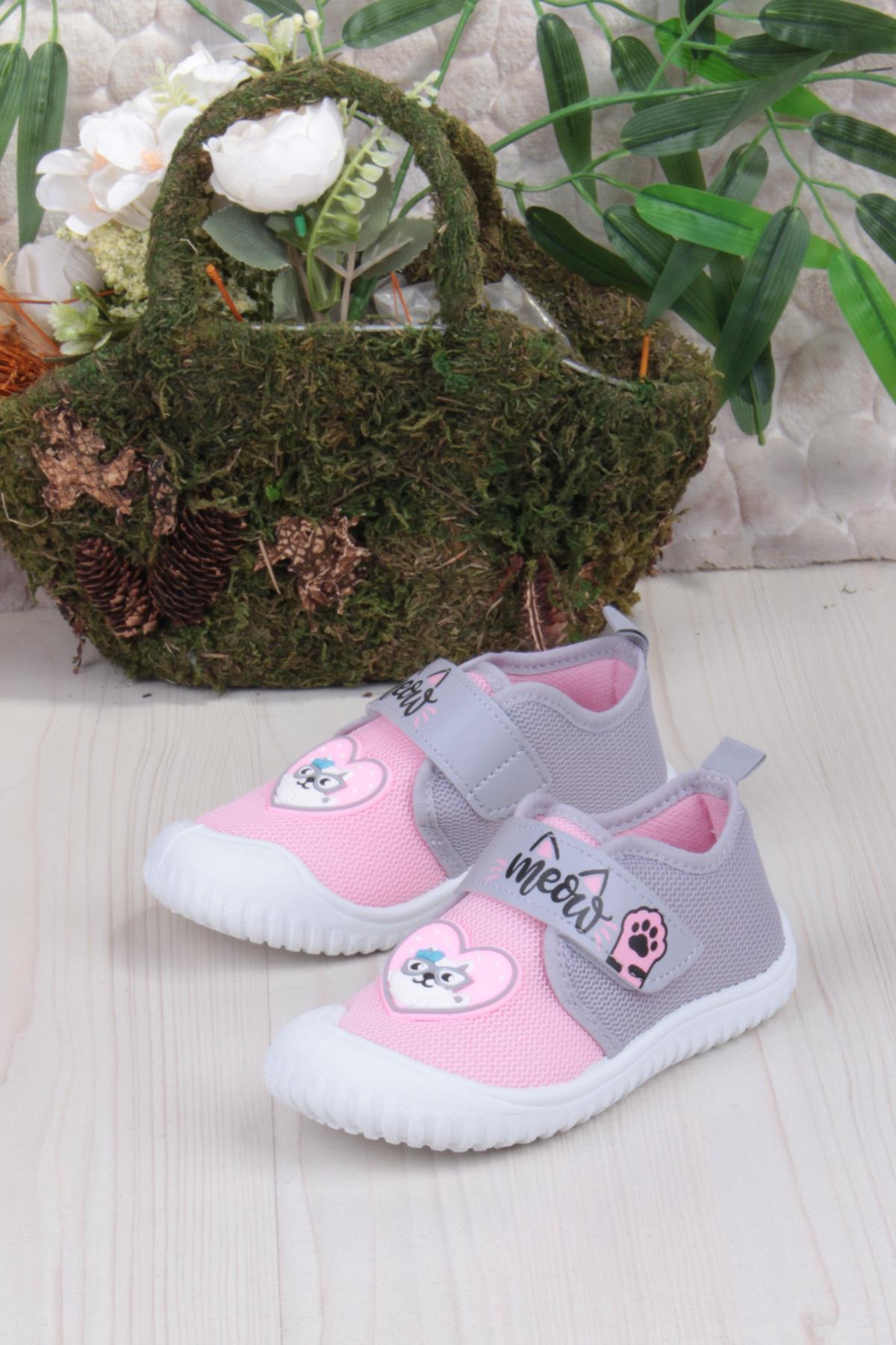 3447 Gz Kedi Figürlü Anaokulu Kreş Ev Kız Çocuk Keten Panduf Ayakkabı - Görsel 4