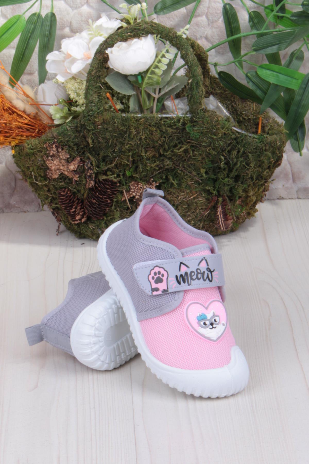 3447 Gz Kedi Figürlü Anaokulu Kreş Ev Kız Çocuk Keten Panduf Ayakkabı - Görsel 5