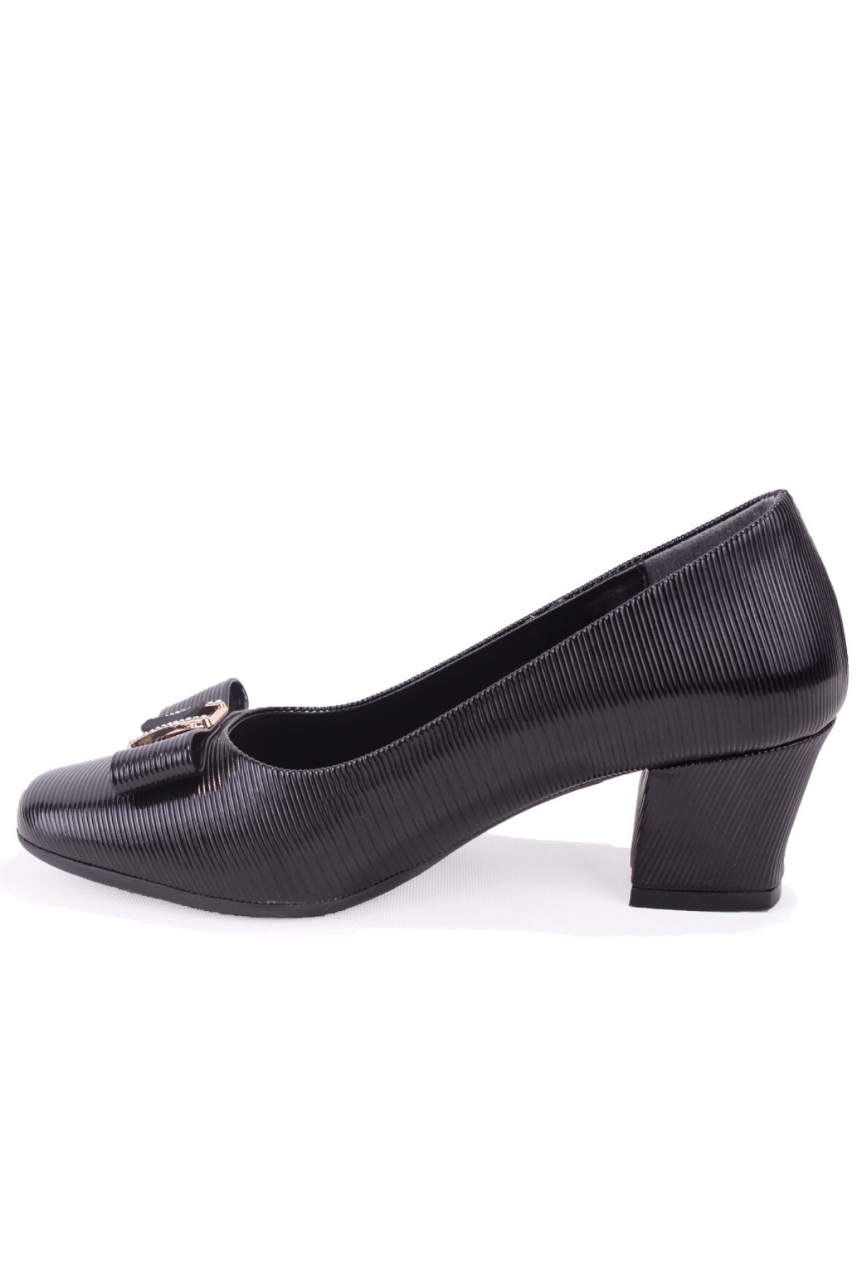 DZA07-725550 Siyah Baskılı Rugan Klasik Topuklu Kadın Ayakkabı - Görsel 4