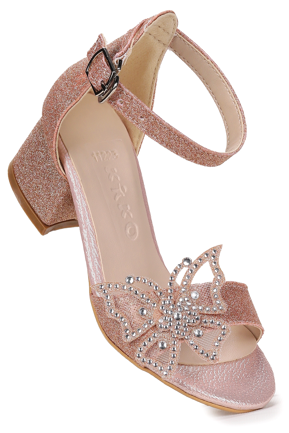 Zete Kum Simli Kız Çocuk 4 Cm Topuklu Sandalet Abiye Ayakkabı Bakır - Görsel 4