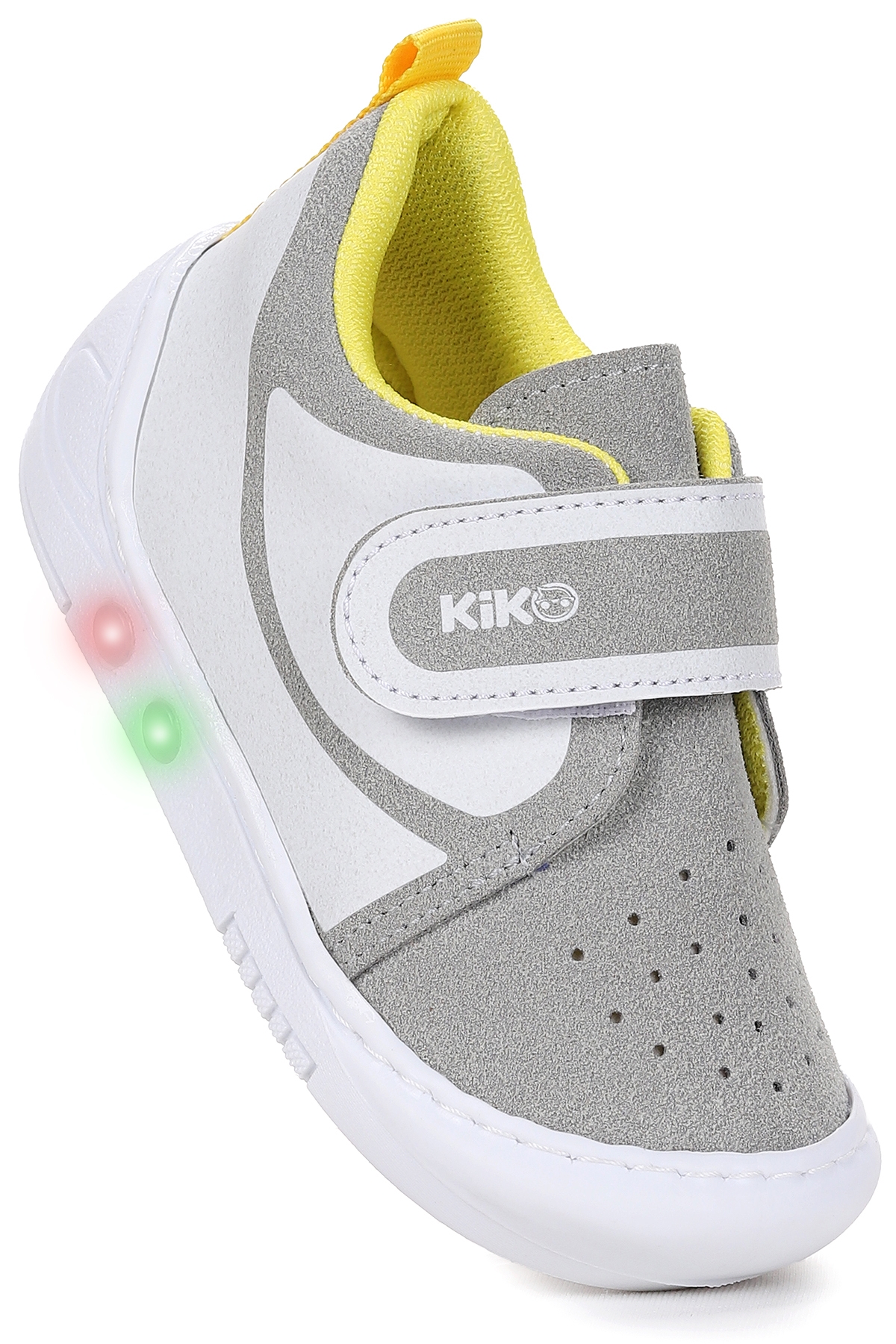 Kugan Cırtlı Işıklı Erkek Bebek Yürüyüş Spor Ayakkabı Gri - Sarı - Görsel 4