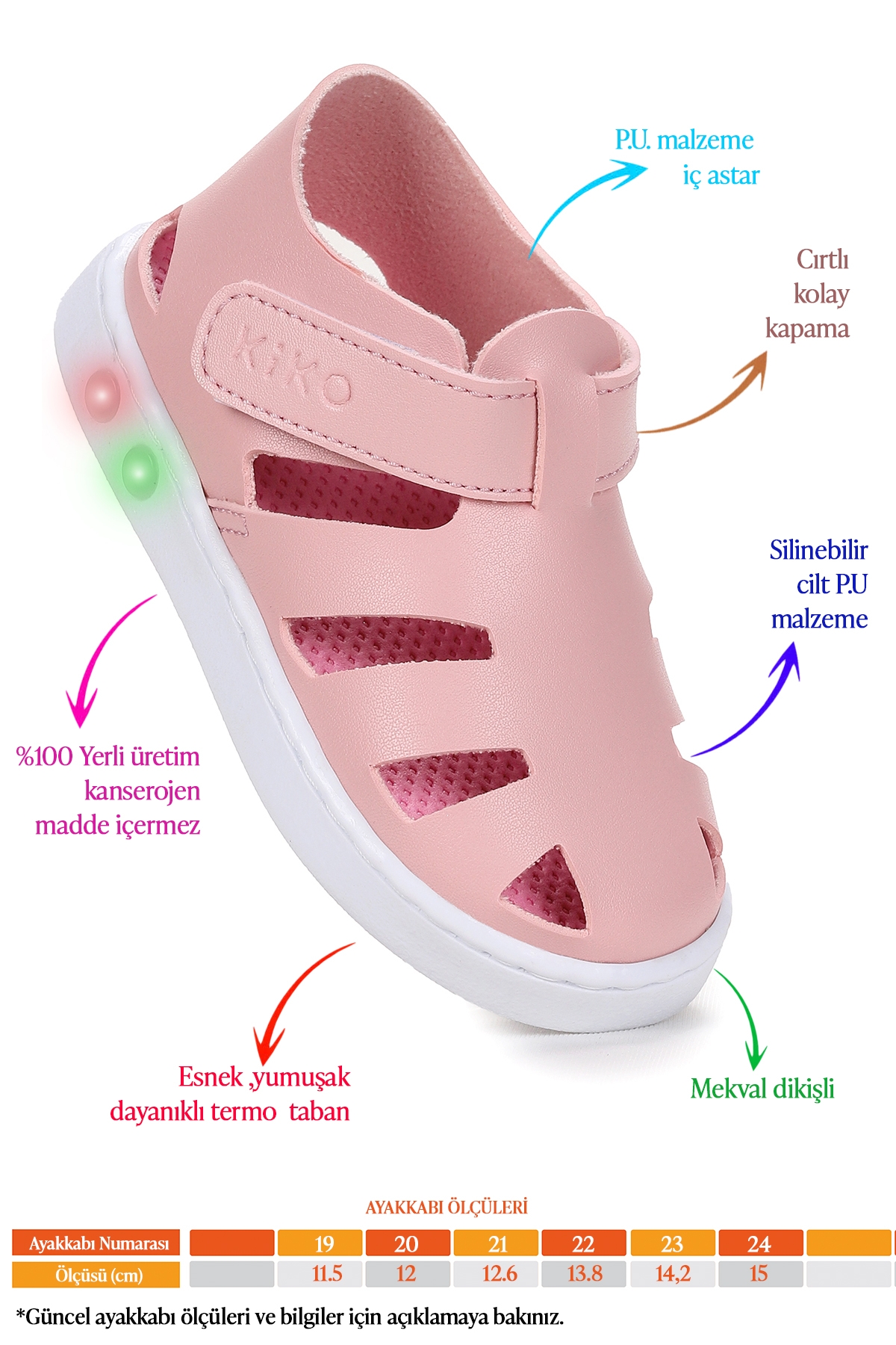 Limba Işıklı Cırtlı Kız Bebek Sandalet Pudra - Görsel 3