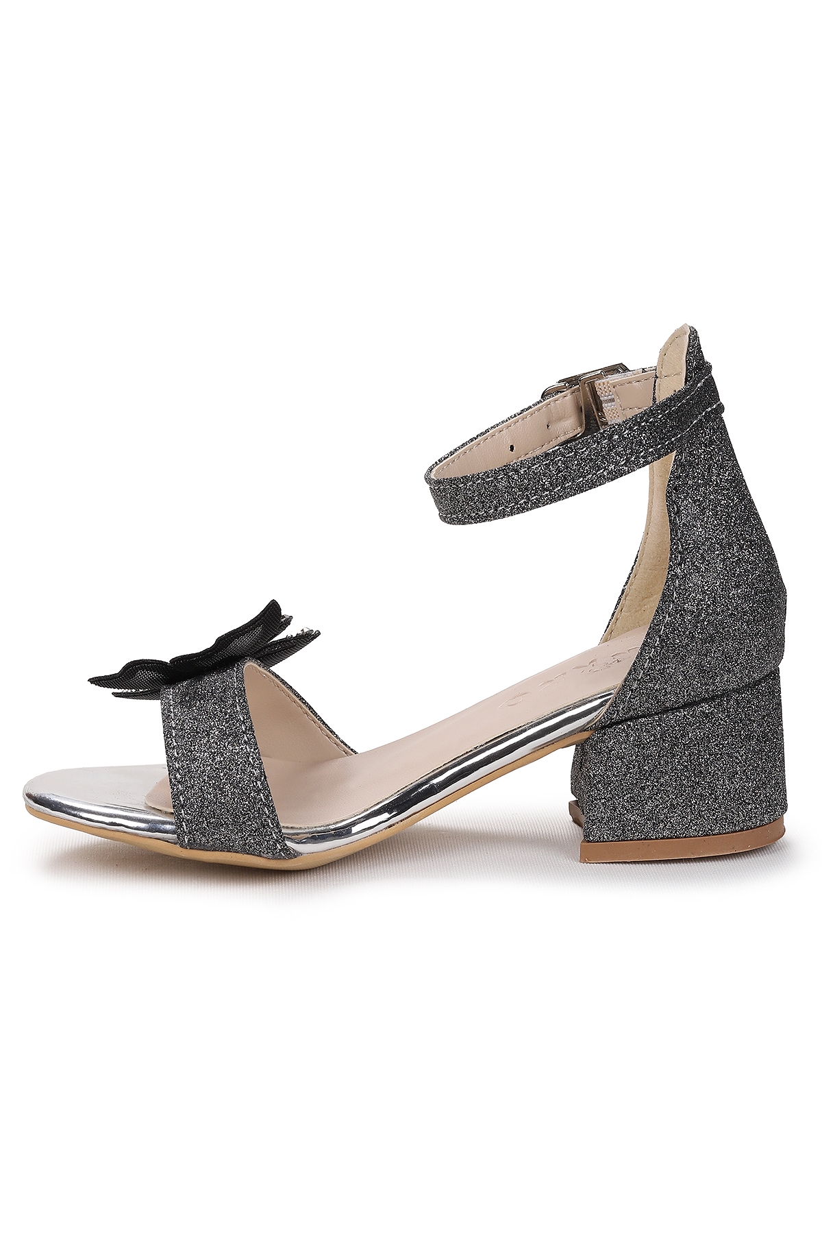 Zete Kum Simli Kız Çocuk 4 Cm Topuklu Sandalet Abiye Ayakkabı Platin - Görsel 5