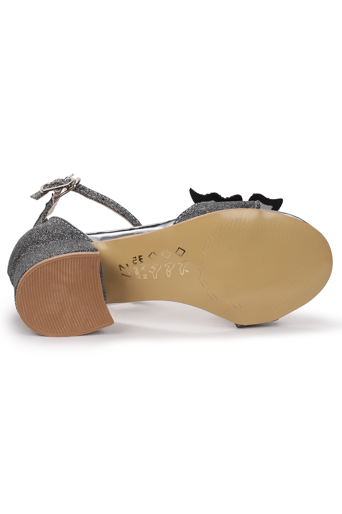 Zete Kum Simli Kız Çocuk 4 Cm Topuklu Sandalet Abiye Ayakkabı Platin - Görsel 6