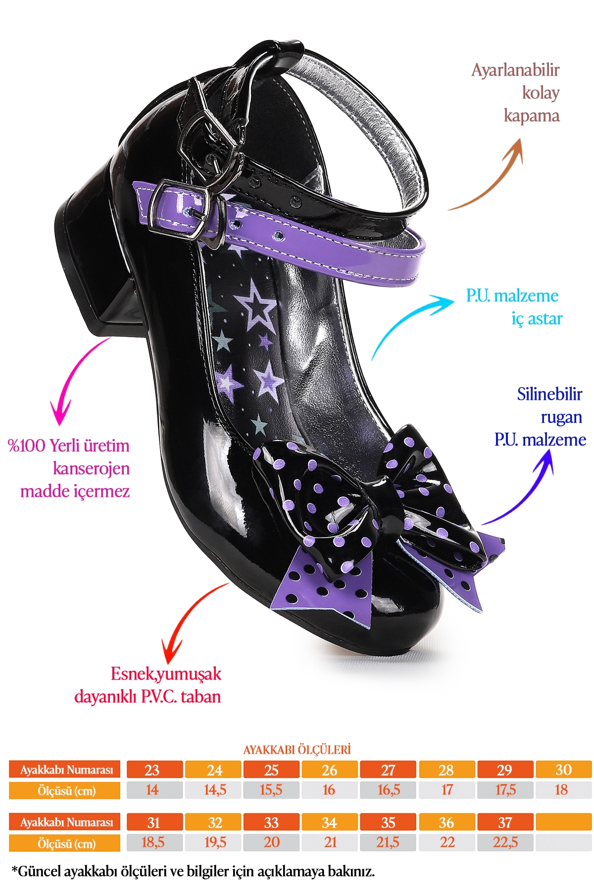 Star Fiyonklu Kız Çocuk Topuklu Abiye Ayakkabı Siyah - Görsel 3