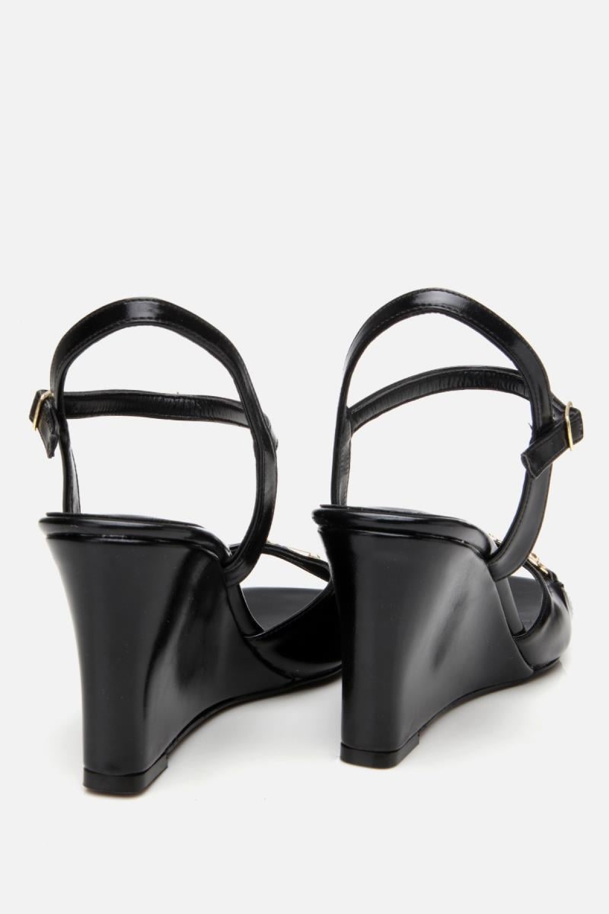 Kadın Siyah Tokalı Dolgu Topuklu Sandalet - Görsel 7