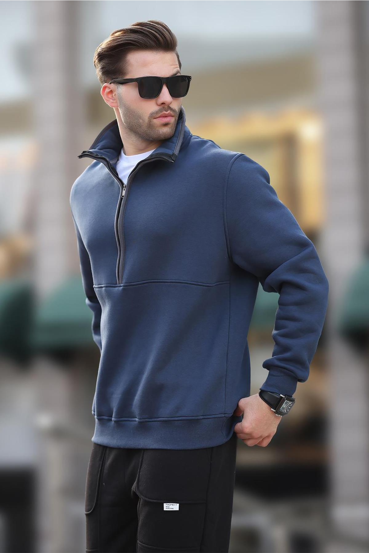 Lacivert Kapüşonlu Cep Detaylı Erkek Sweatshirt 7071 Fiyatları | Flo