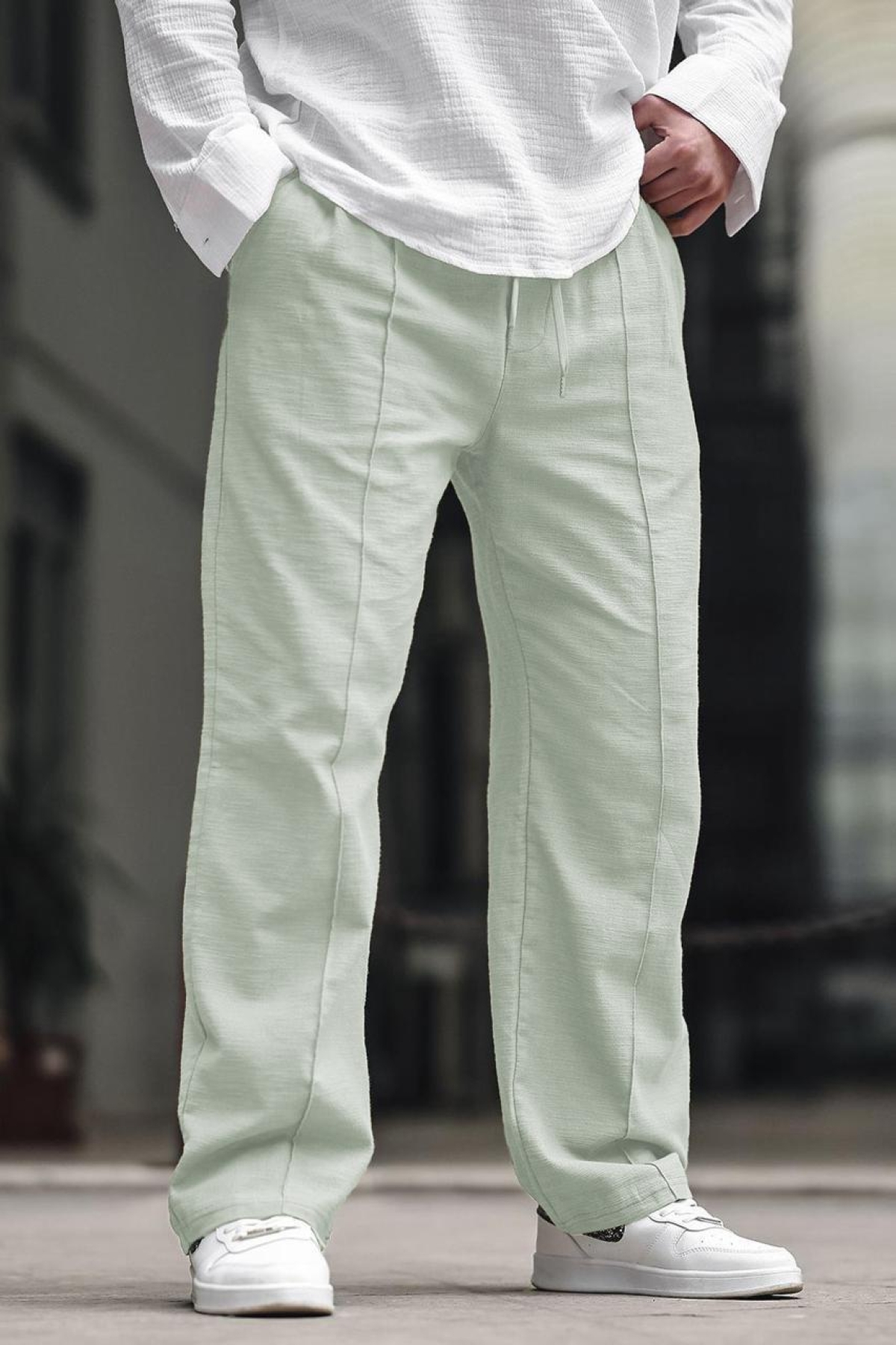 Mint Yeşili Erkek Rahat Kesim Keten Pantolon 6539 Fiyatları