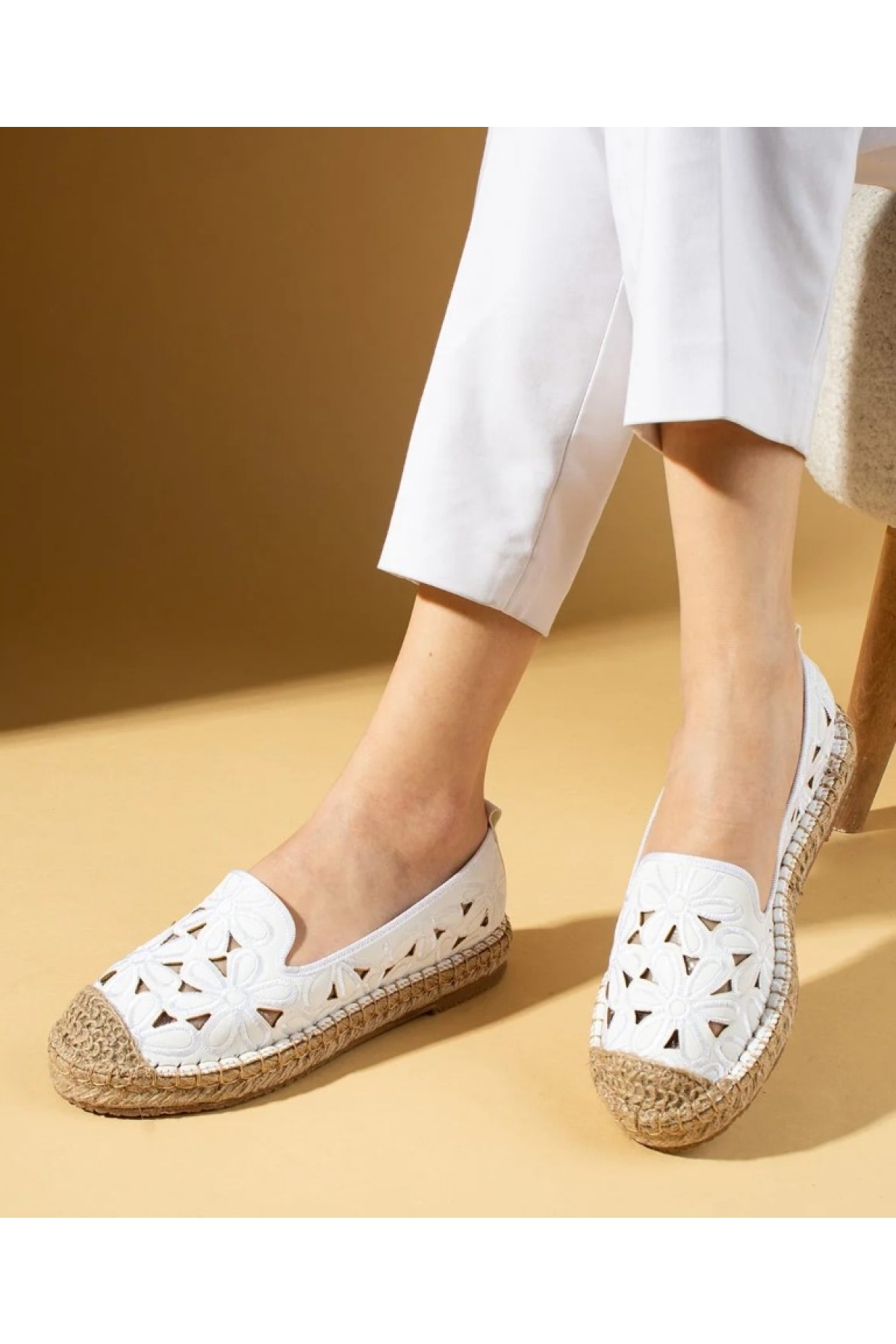 Çiçek Desenli Espadril Kadın Babet Ayakkabı - Görsel 3
