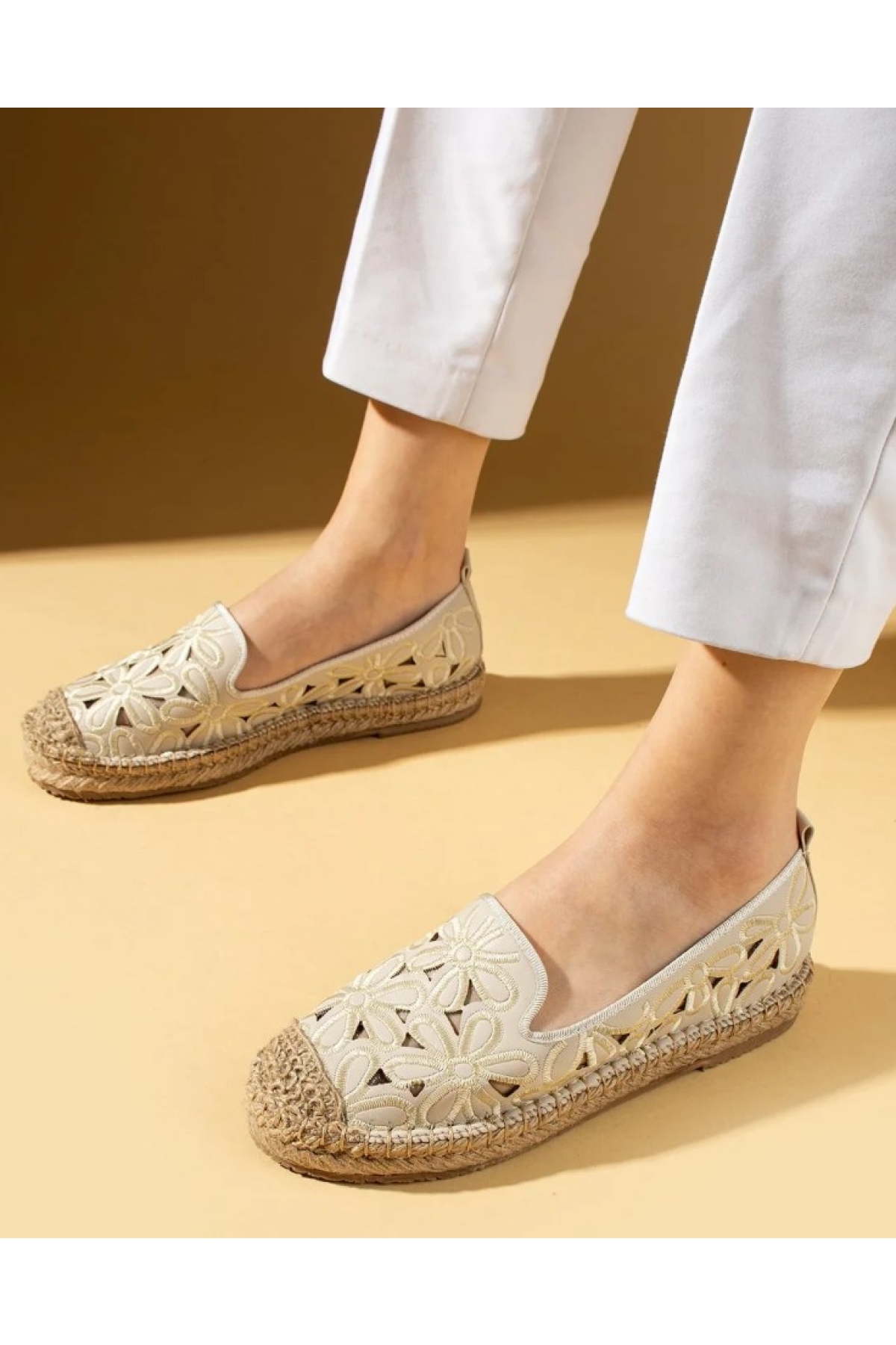 Çiçek Desenli Espadril Kadın Babet Ayakkabı - Görsel 2