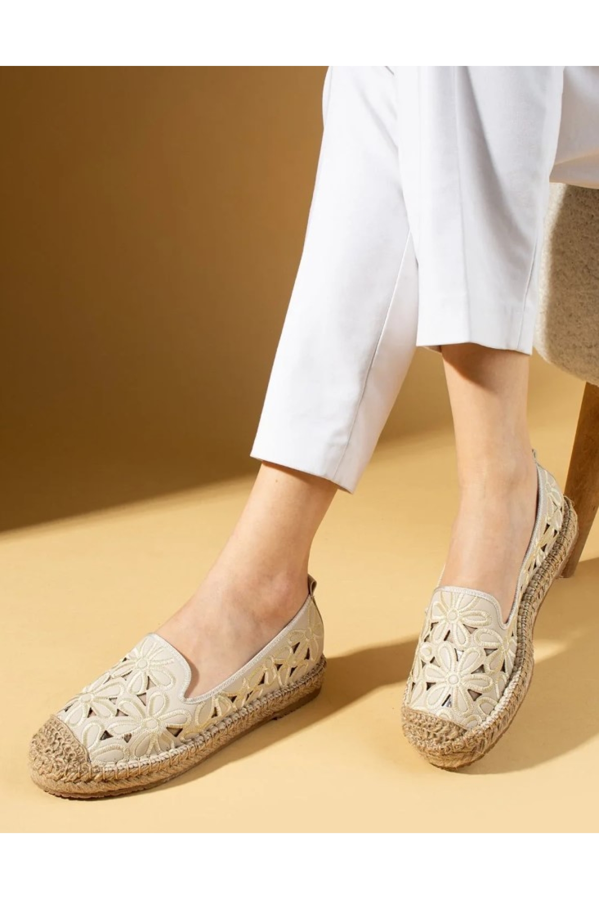 Çiçek Desenli Espadril Kadın Babet Ayakkabı - Görsel 3
