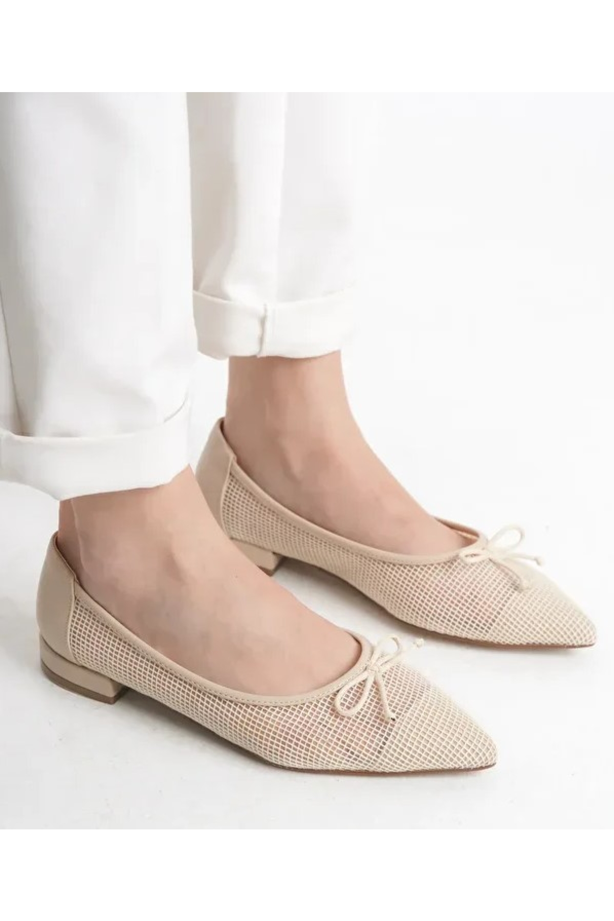 Dantel Fiyonk Detaylı Sivri Burun Kadın Babet Ayakkabı - Görsel 3
