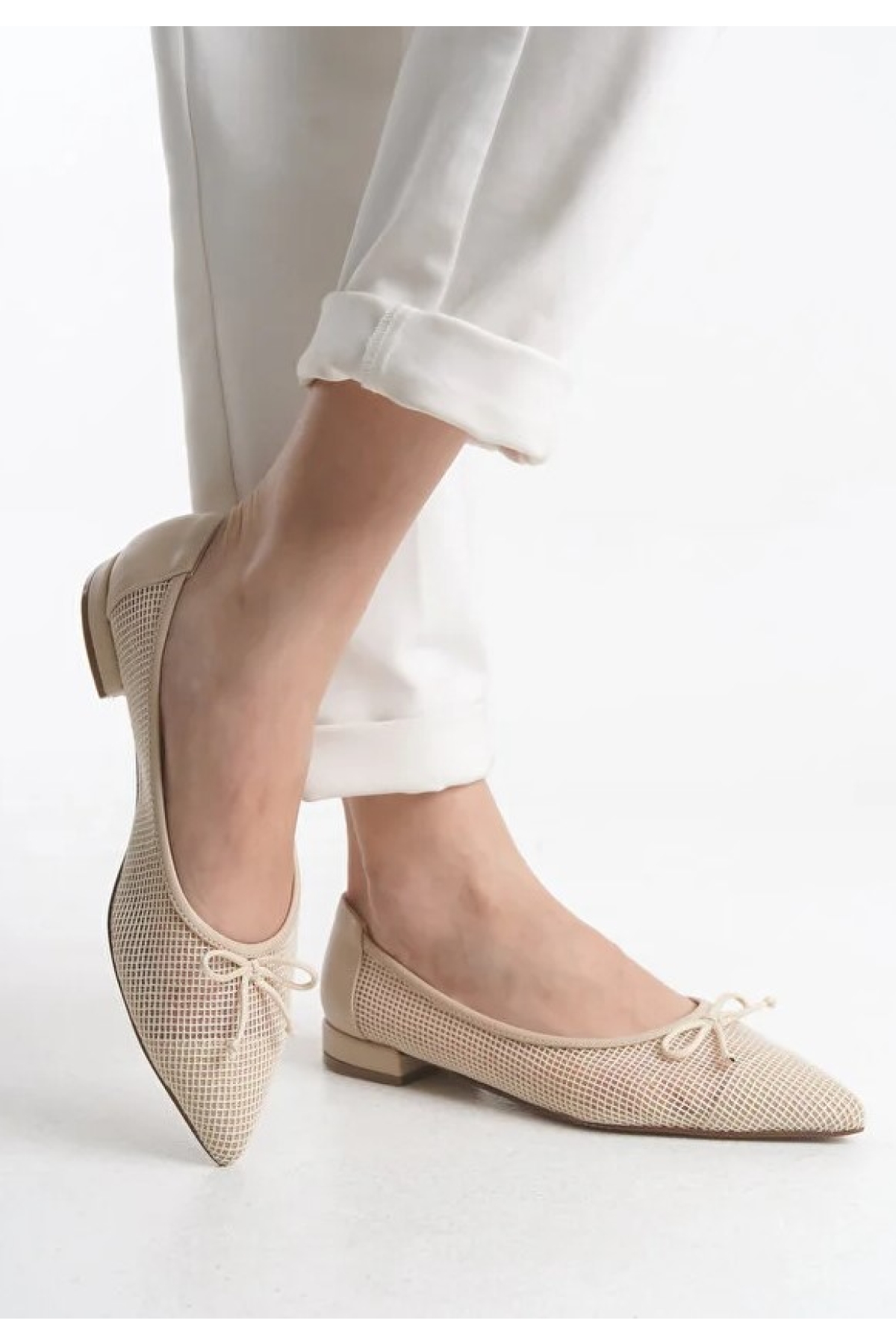 Dantel Fiyonk Detaylı Sivri Burun Kadın Babet Ayakkabı - Görsel 5