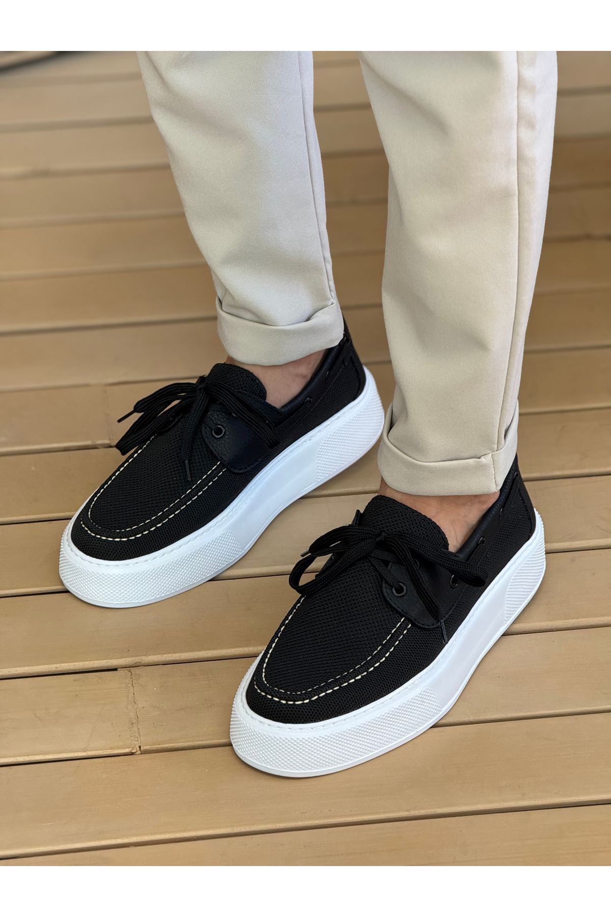 Bağcıklı Triko Erkek Casual Ayakkabı Siyah - Görsel 2