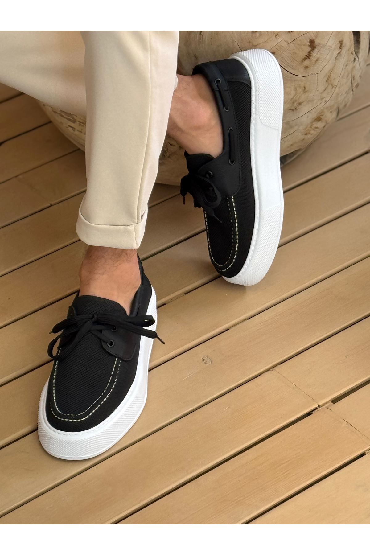 Bağcıklı Triko Erkek Casual Ayakkabı Siyah - Görsel 3