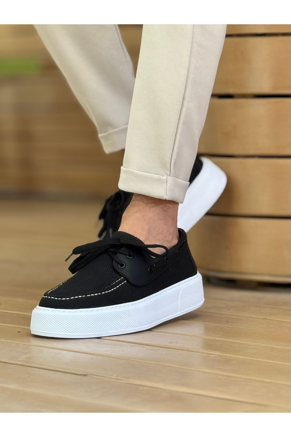 Bağcıklı Triko Erkek Casual Ayakkabı Siyah - Görsel 4