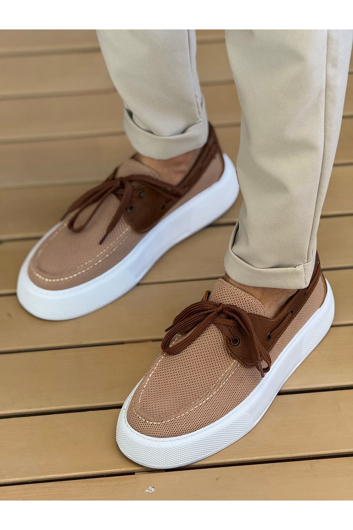 Bağcıklı Triko Erkek Casual Ayakkabı Taba - Görsel 2