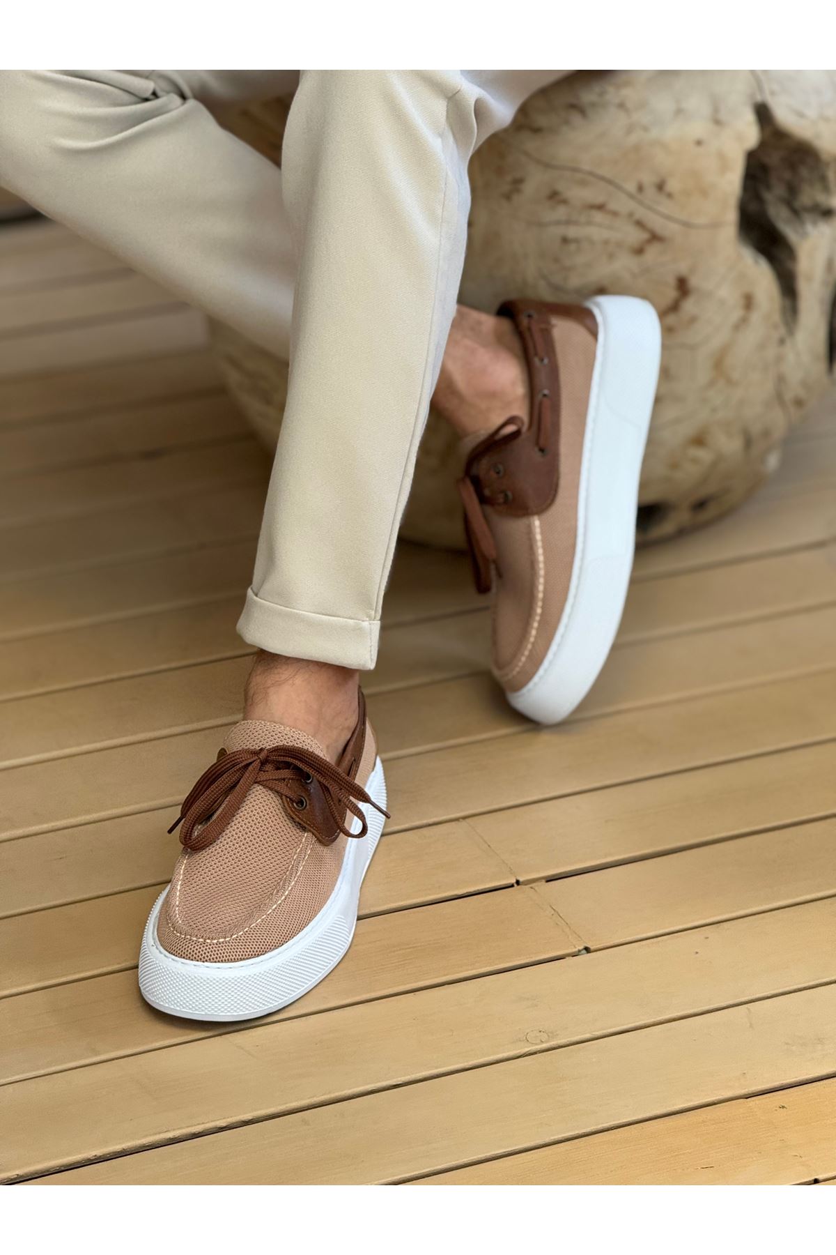 Bağcıklı Triko Erkek Casual Ayakkabı Taba - Görsel 3