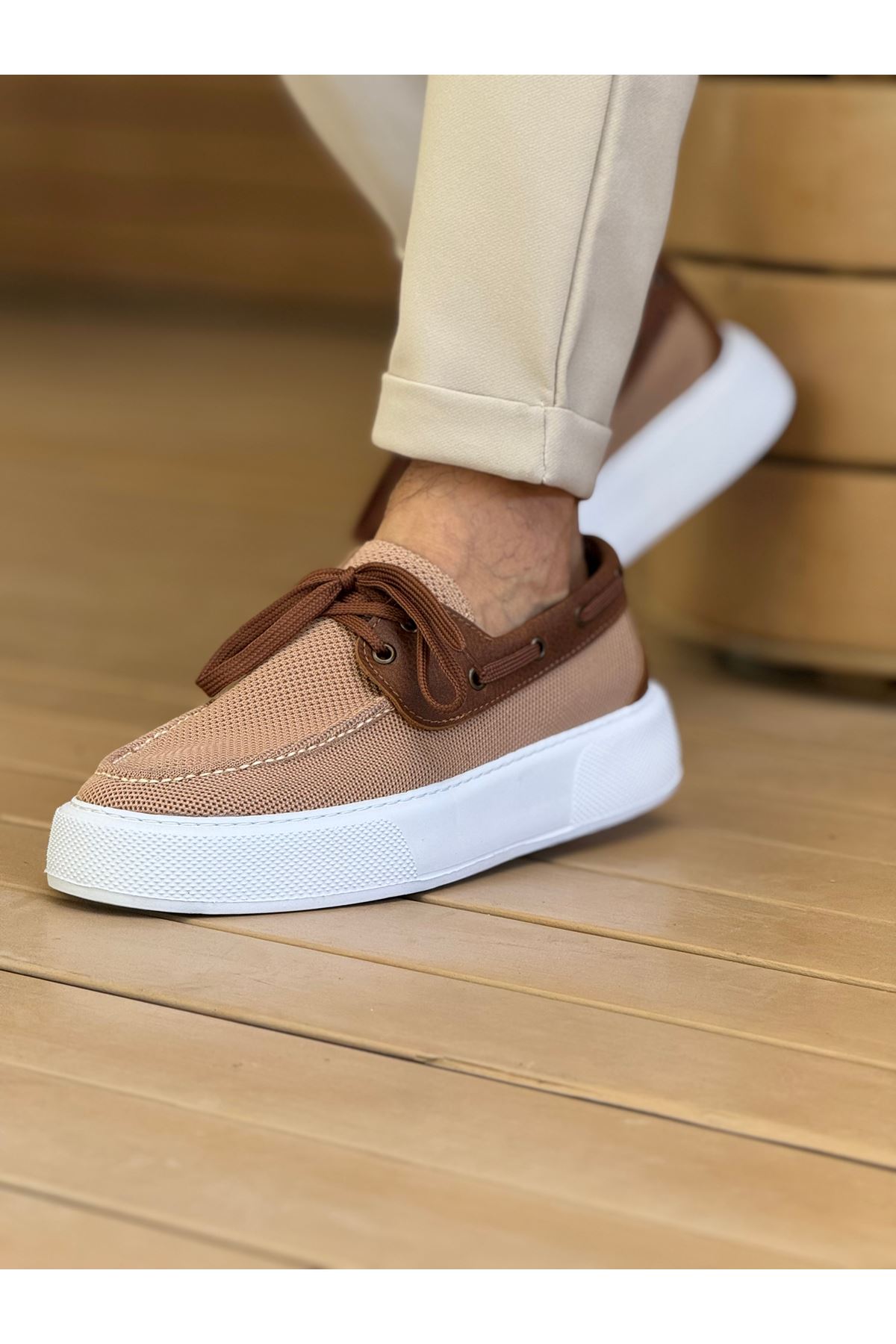 Bağcıklı Triko Erkek Casual Ayakkabı Taba - Görsel 4