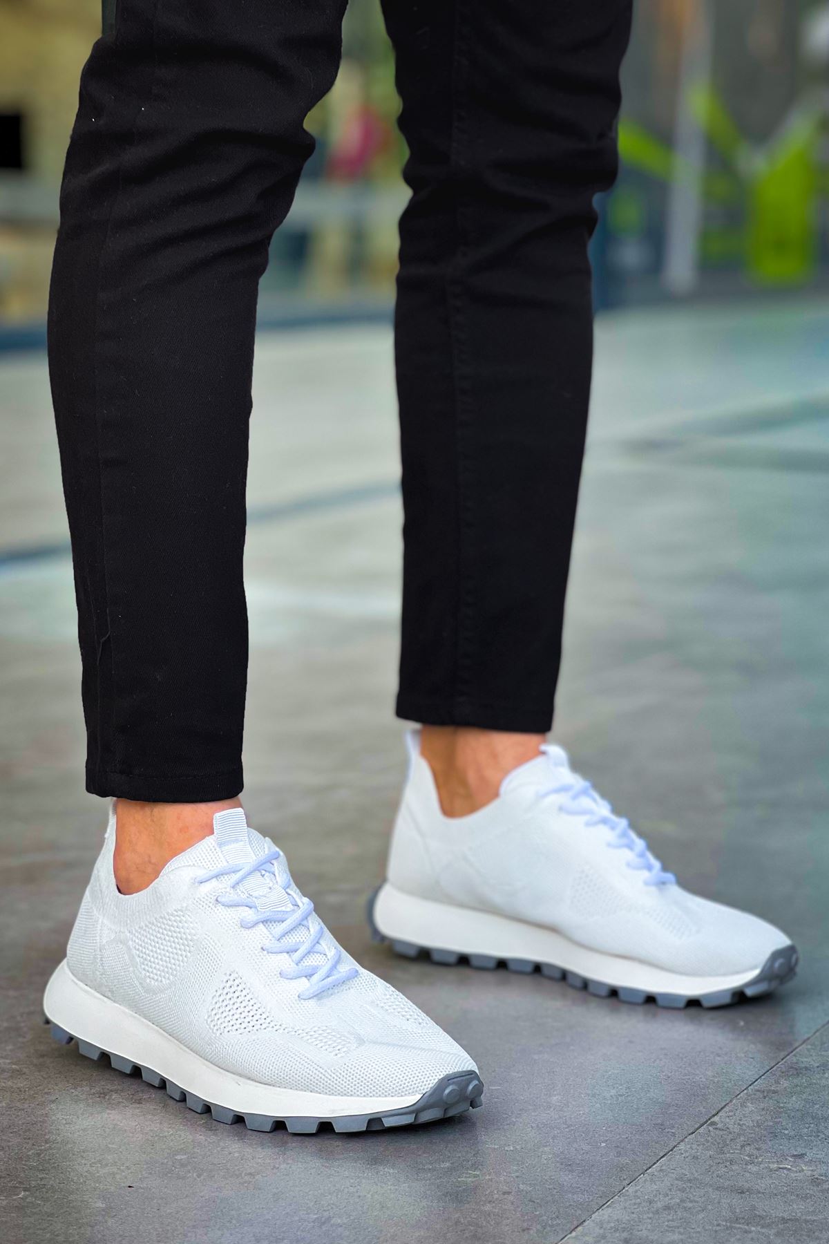 Bağcıklı Triko Erkek Sneaker Ayakkabı Beyaz - Görsel 2