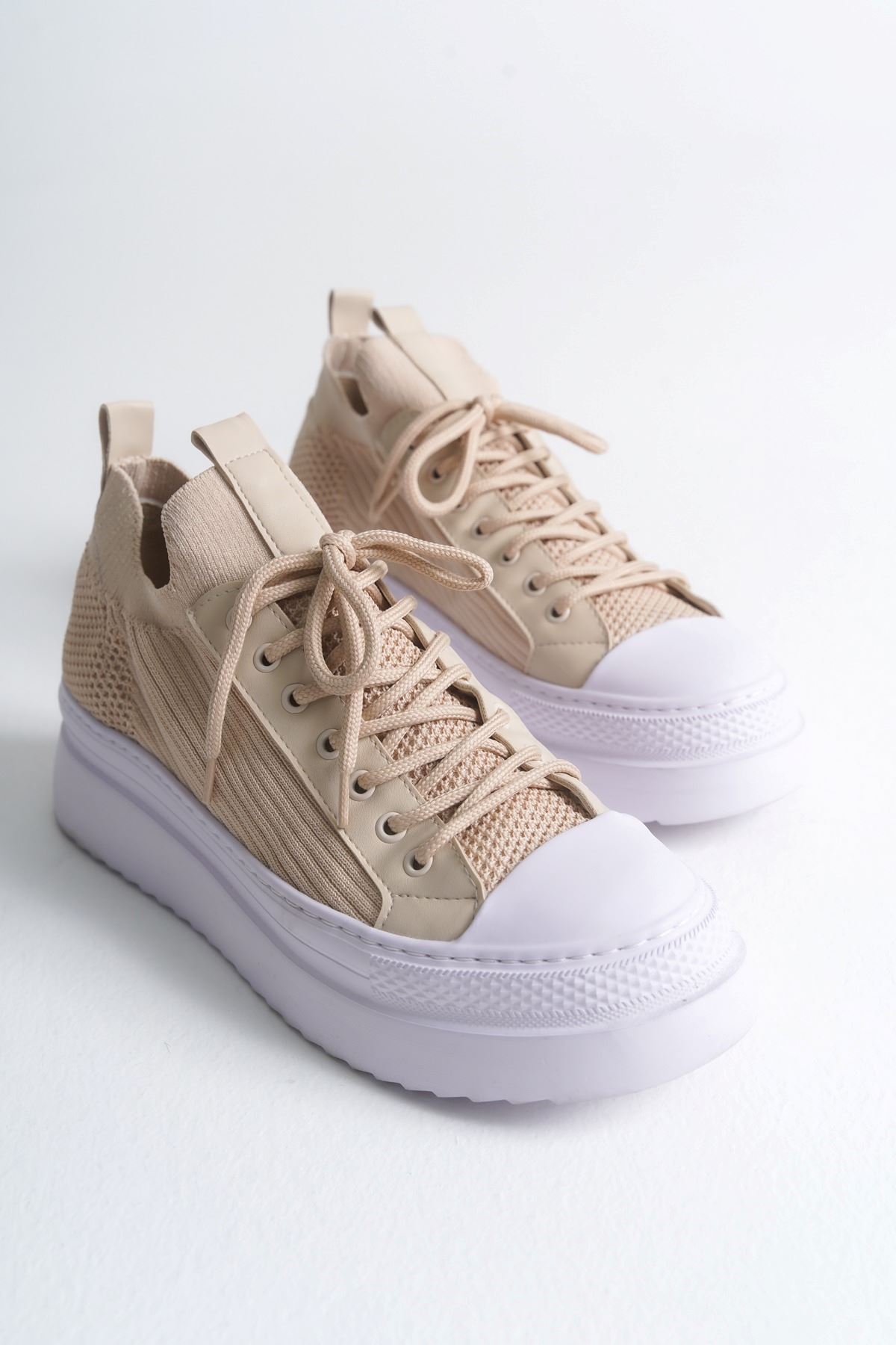 Bağcıklı Triko Erkek Casual Ayakkabı Bej - Görsel 2