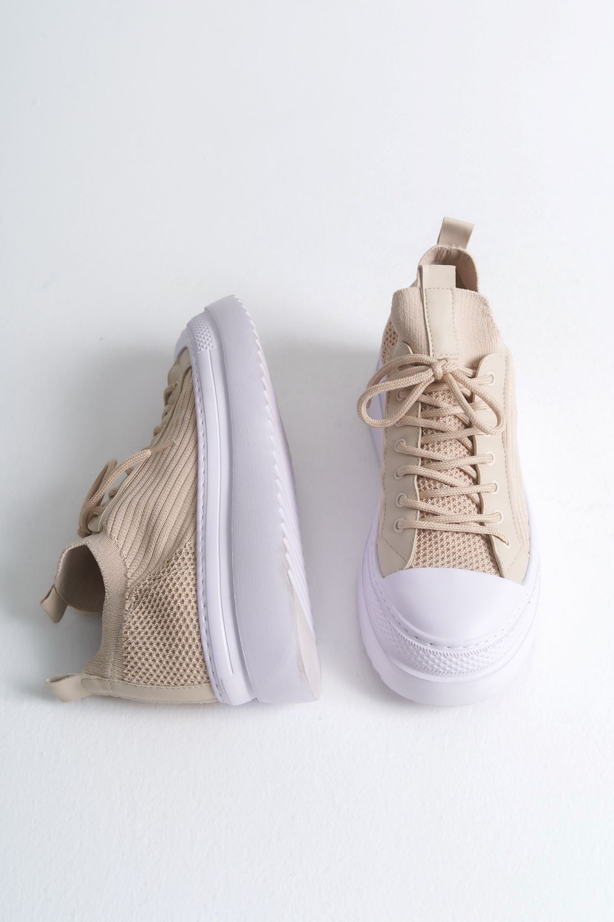 Bağcıklı Triko Erkek Casual Ayakkabı Bej - Görsel 3