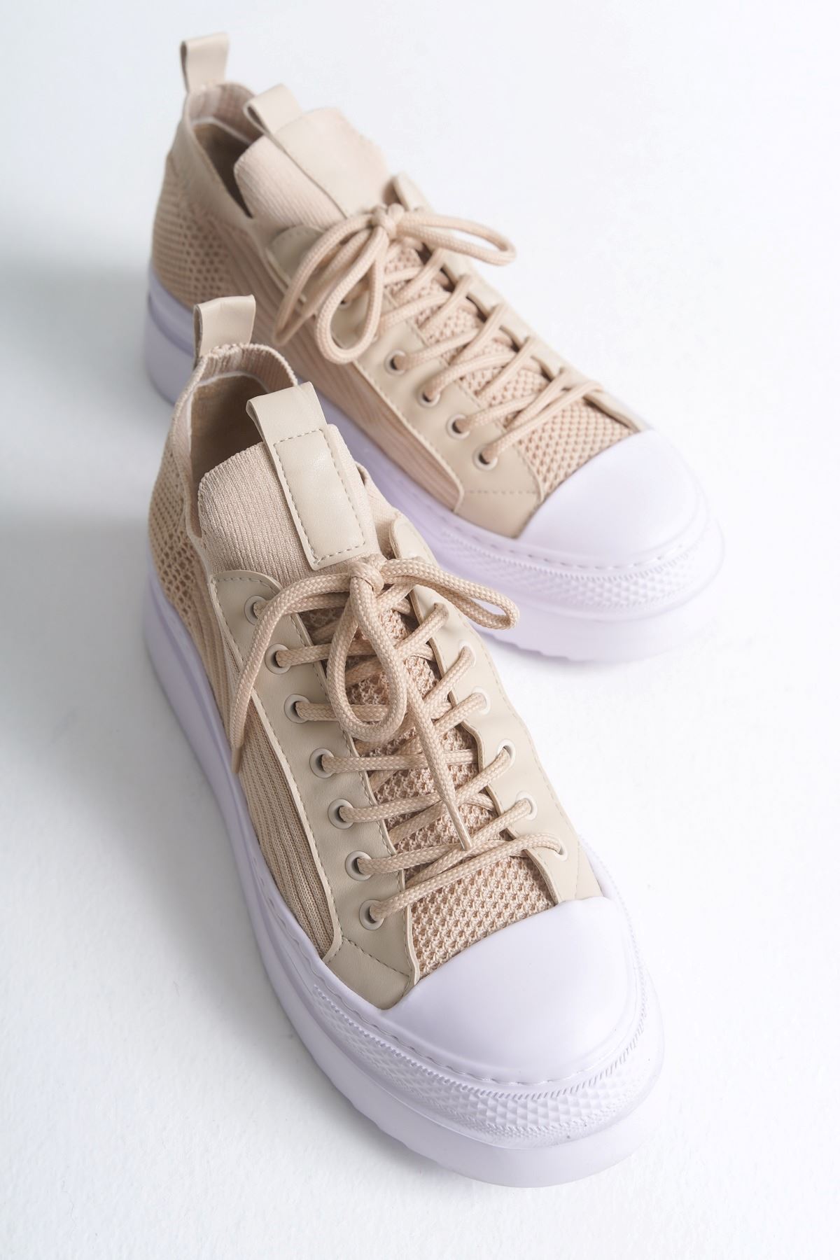 Bağcıklı Triko Erkek Casual Ayakkabı Bej - Görsel 4