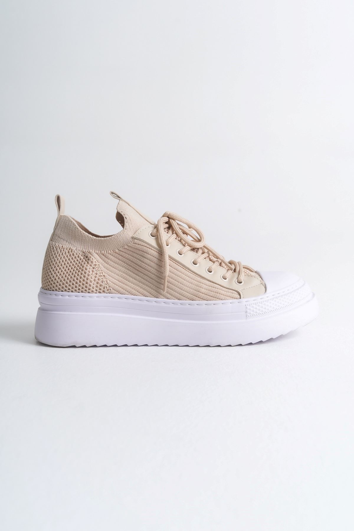 Bağcıklı Triko Erkek Casual Ayakkabı Bej - Görsel 5