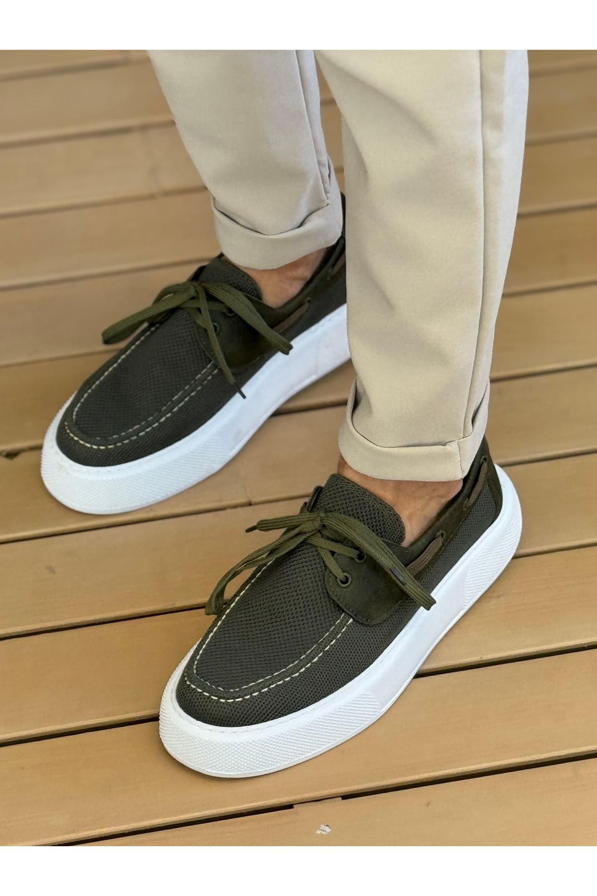 Bağcıklı Triko Erkek Casual Ayakkabı Haki - Görsel 2