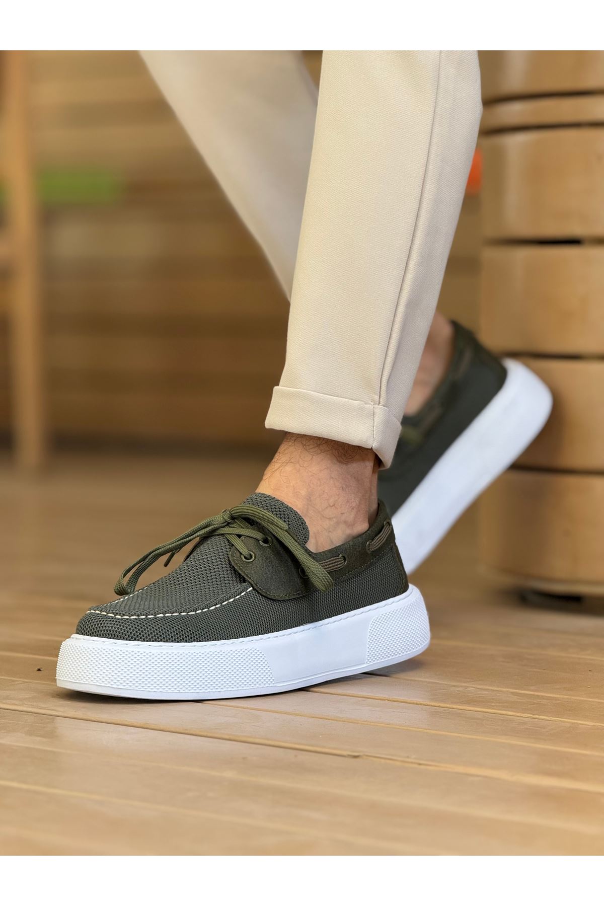 Bağcıklı Triko Erkek Casual Ayakkabı Haki - Görsel 4