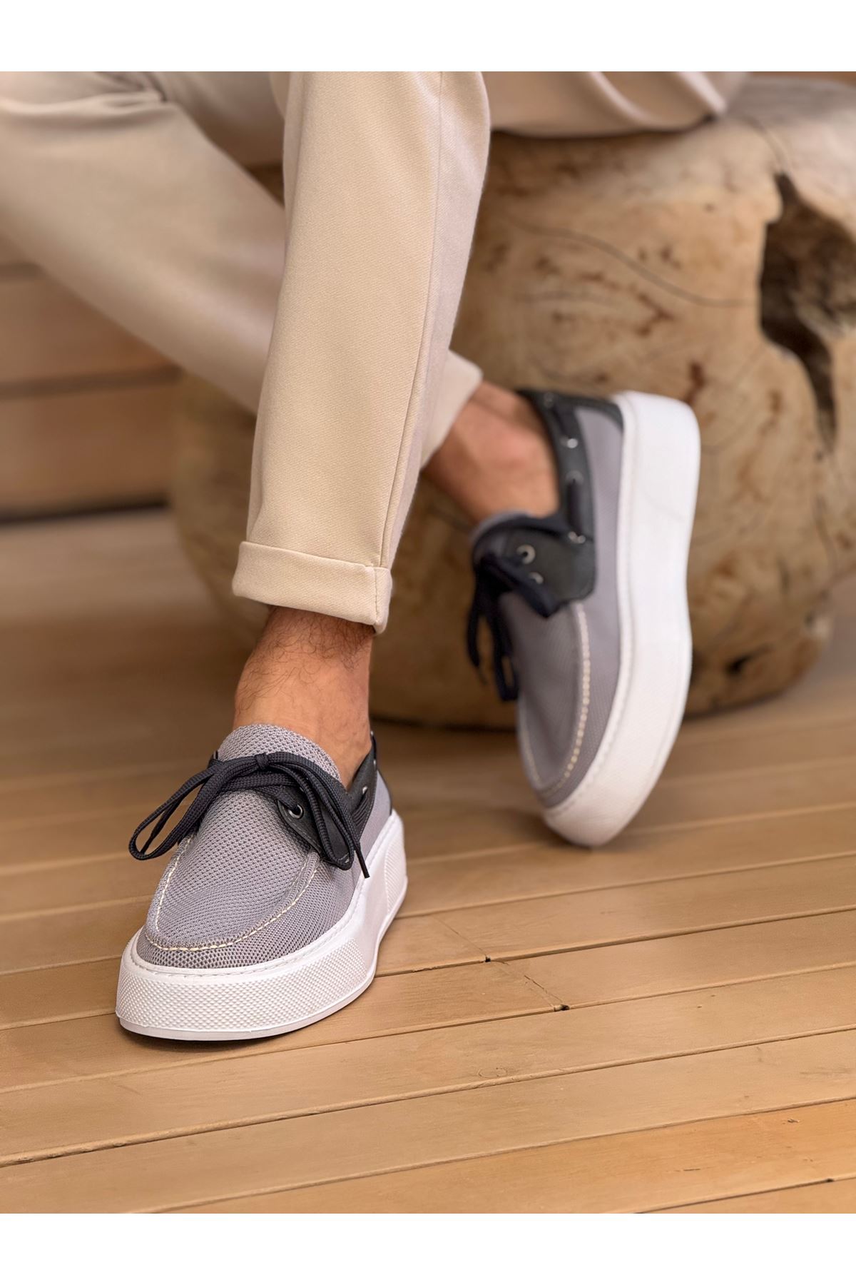 Bağcıklı Triko Erkek Casual Ayakkabı Antrasit - Görsel 3