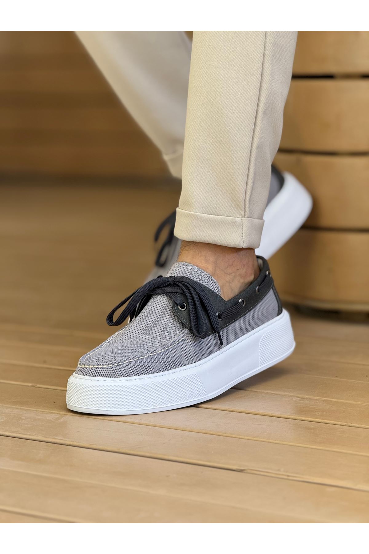 Bağcıklı Triko Erkek Casual Ayakkabı Antrasit - Görsel 4