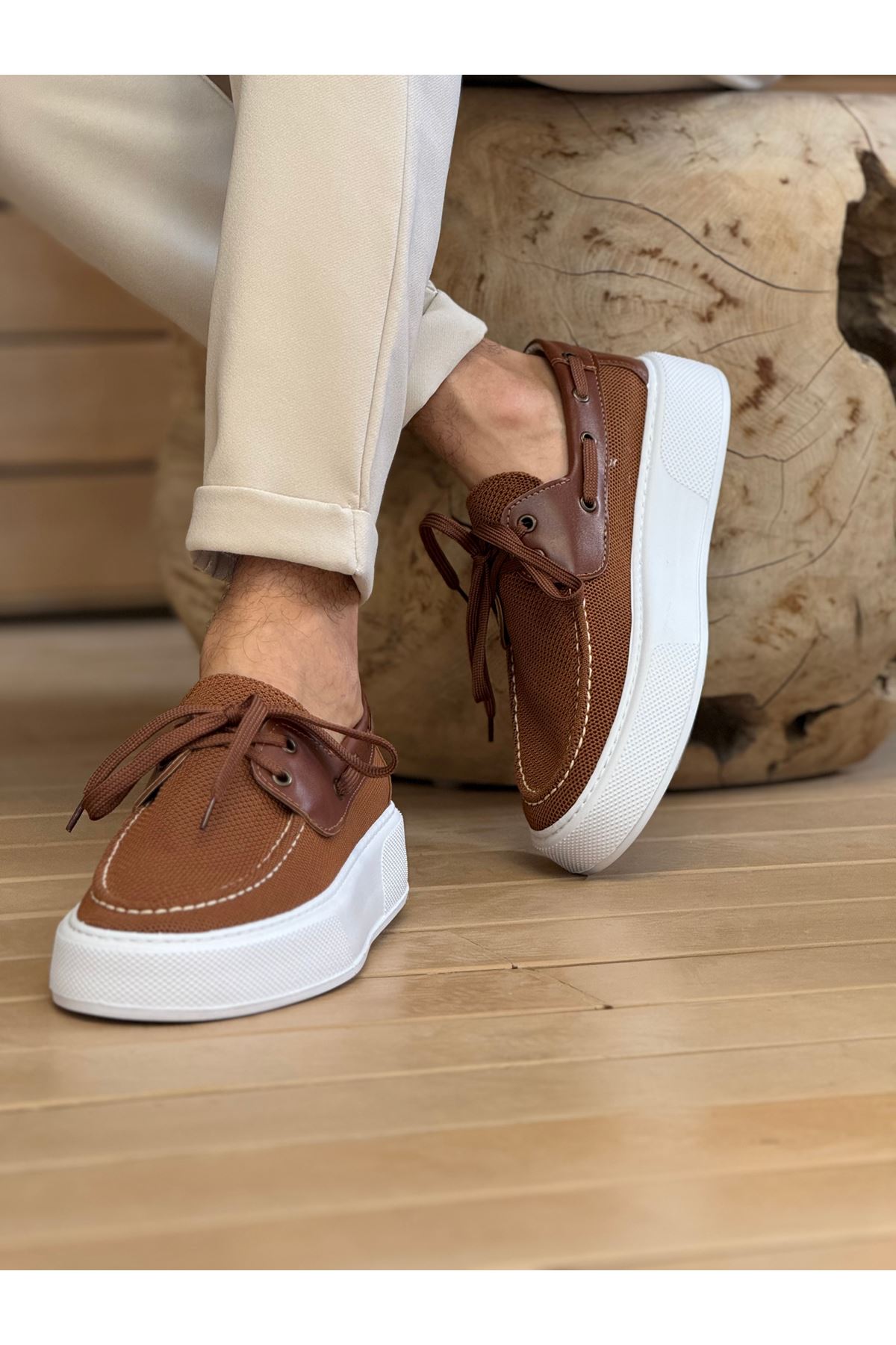 Bağcıklı Triko Erkek Casual Ayakkabı Kahve - Görsel 3