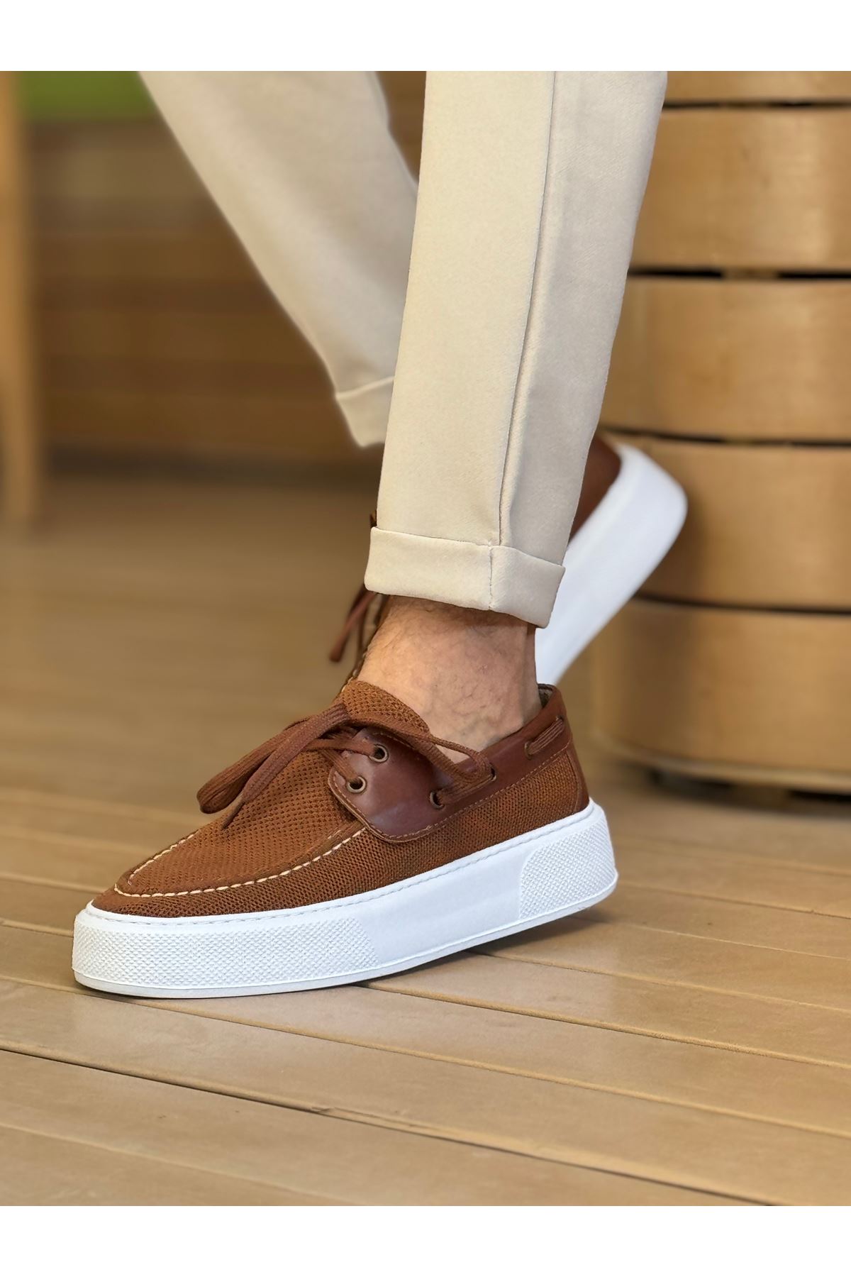 Bağcıklı Triko Erkek Casual Ayakkabı Kahve - Görsel 4