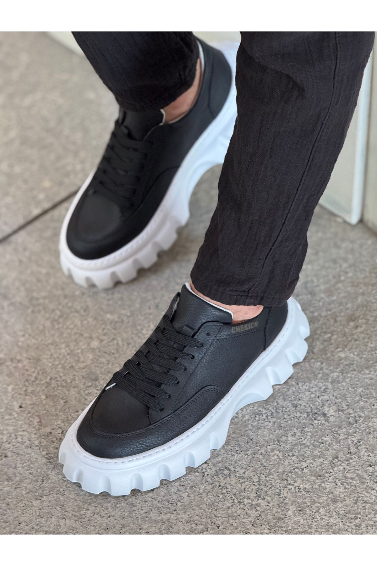 Bağcıklı Erkek Casual Ayakkabı Siyah (Beyaz Taban) - Görsel 2