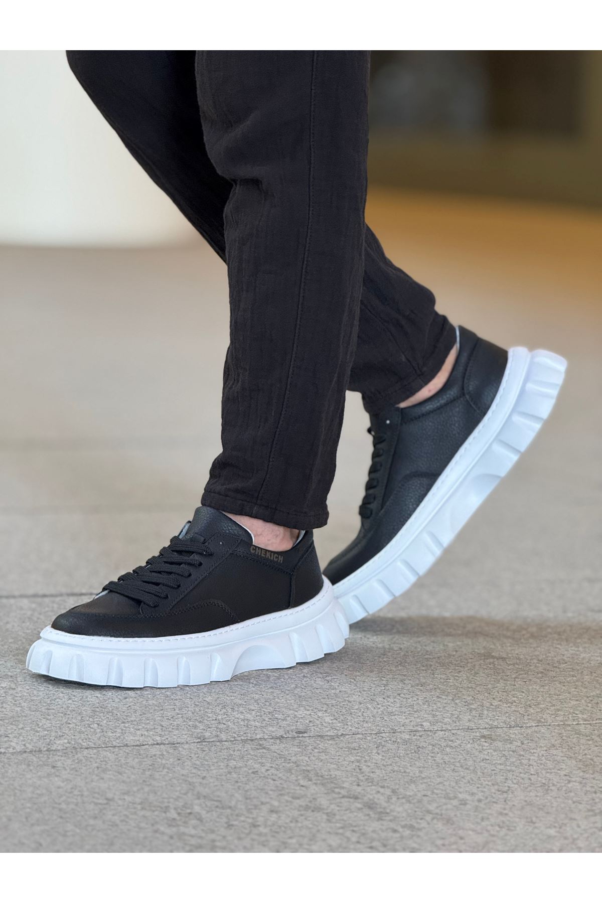 Bağcıklı Erkek Casual Ayakkabı Siyah (Beyaz Taban) - Görsel 3