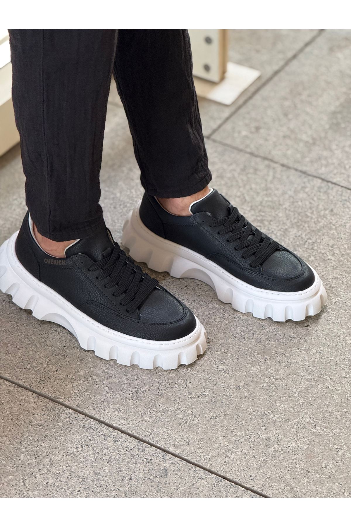 Bağcıklı Erkek Casual Ayakkabı Siyah (Beyaz Taban) - Görsel 4