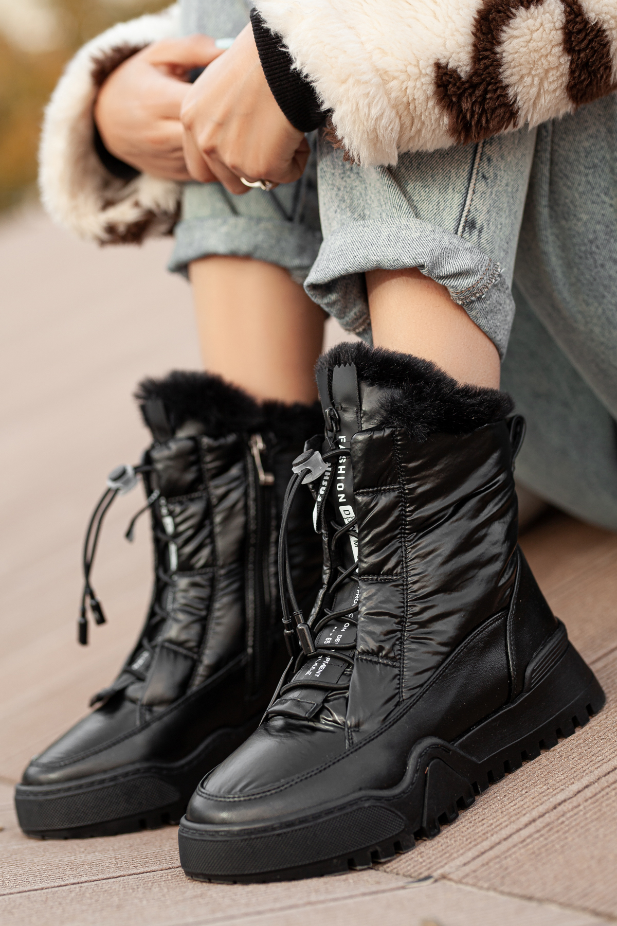 Chilly Kürklü Fermuarlı Kaymaz Taban Su Geçirmez Kadın Kar Botu - Görsel 2