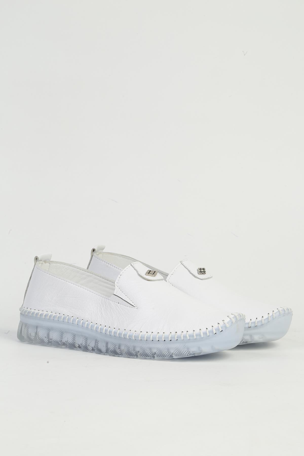 Beyaz Deri Kadın Ayakkabı PC-54768 - Görsel 3
