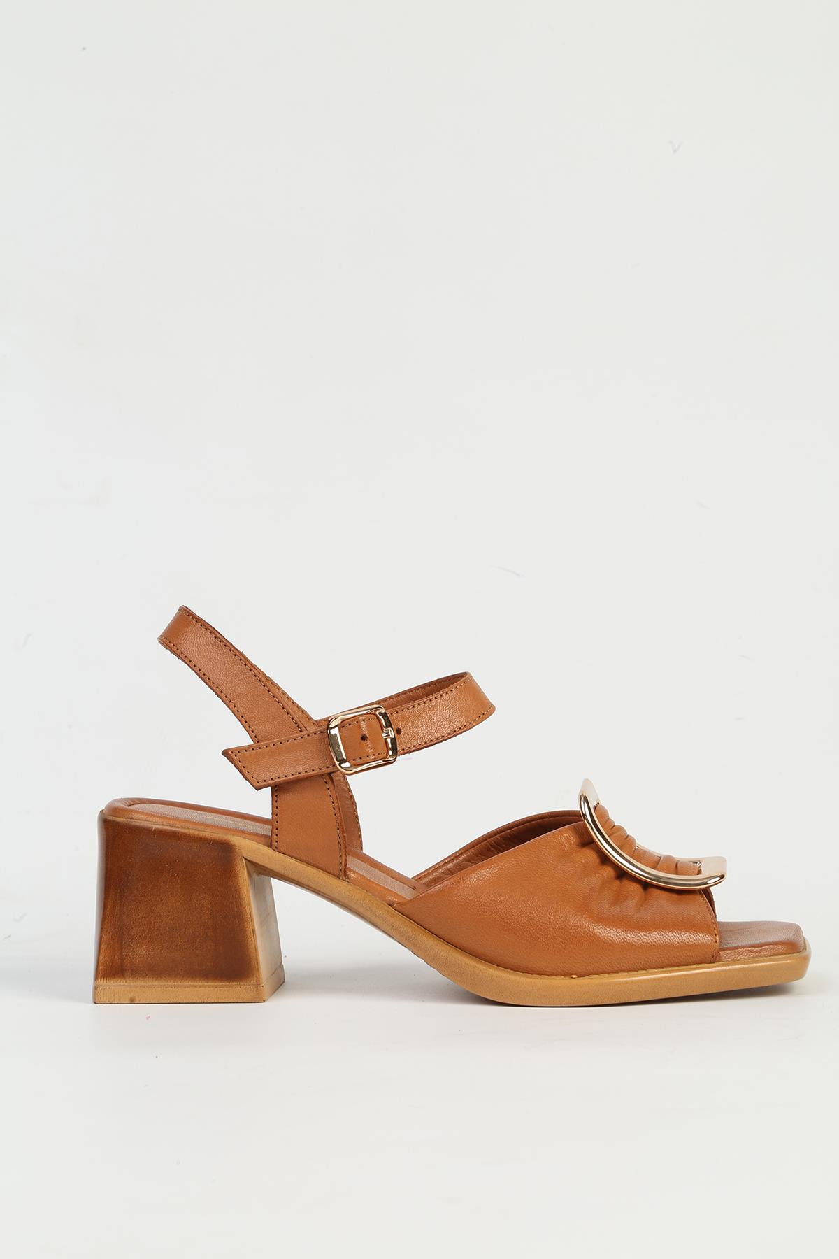 Hakiki Deri Taba Kadın Topuklu Ayakkabı PC-54634 - Görsel 2