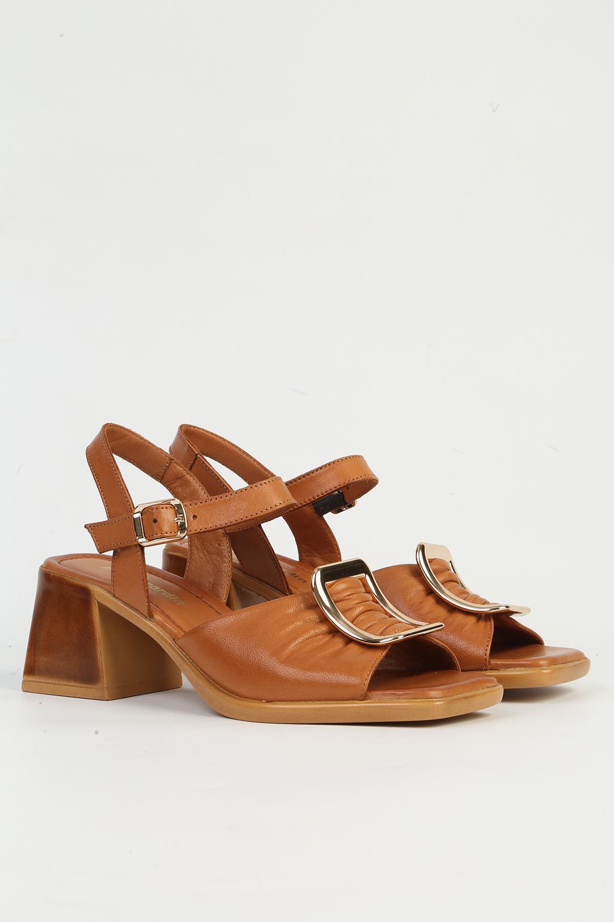 Hakiki Deri Taba Kadın Topuklu Ayakkabı PC-54634 - Görsel 3