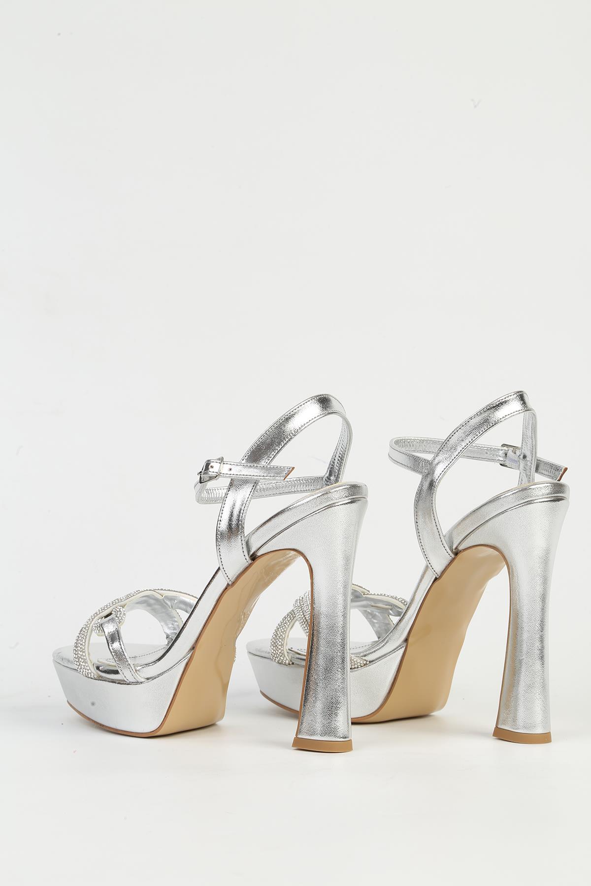 Gümüş Kadın Topuklu Ayakkabı PC-54505 - Görsel 4