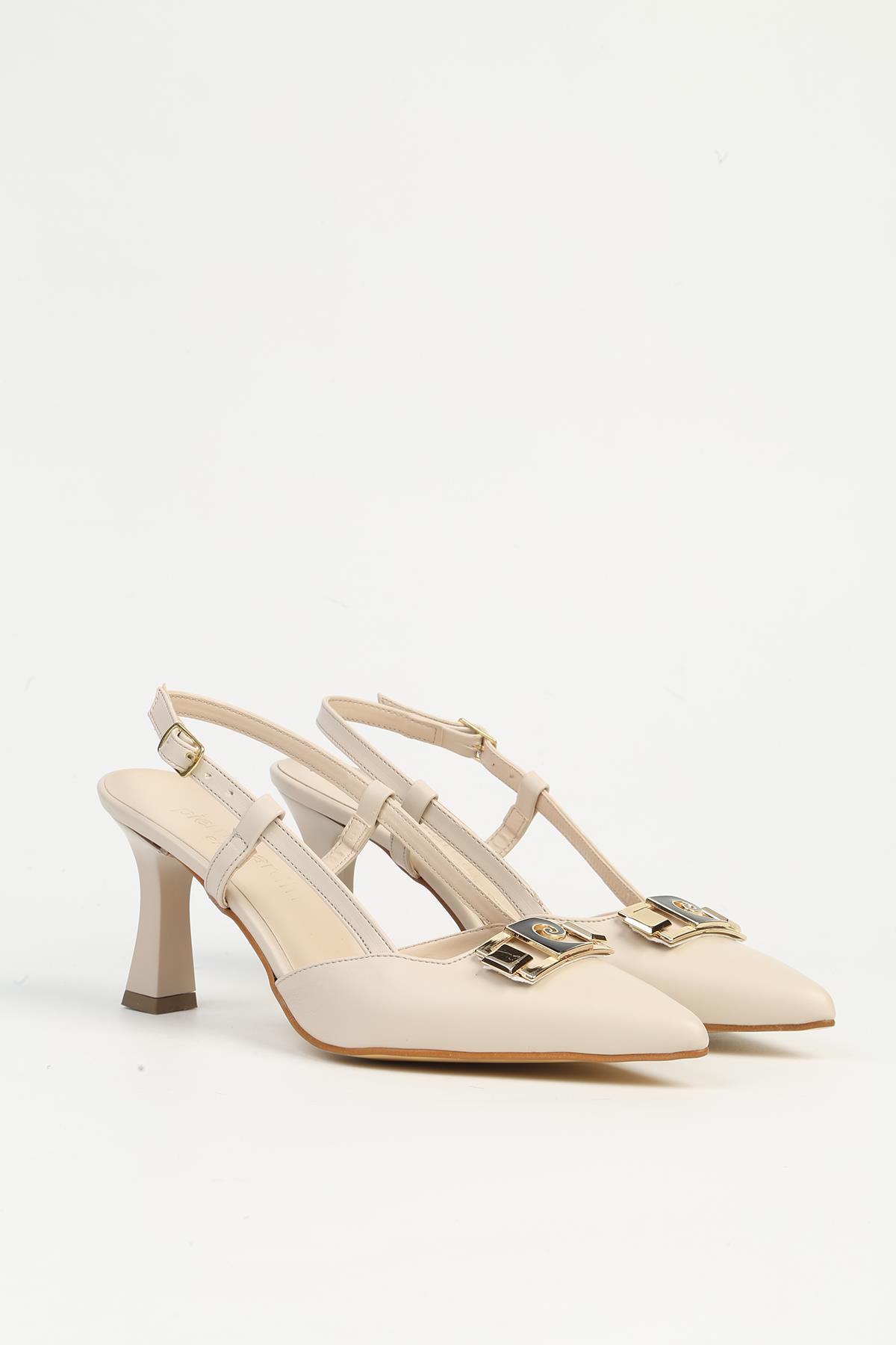 Krem Cilt Kadın Topuklu Ayakkabı PC-54663 - Görsel 3